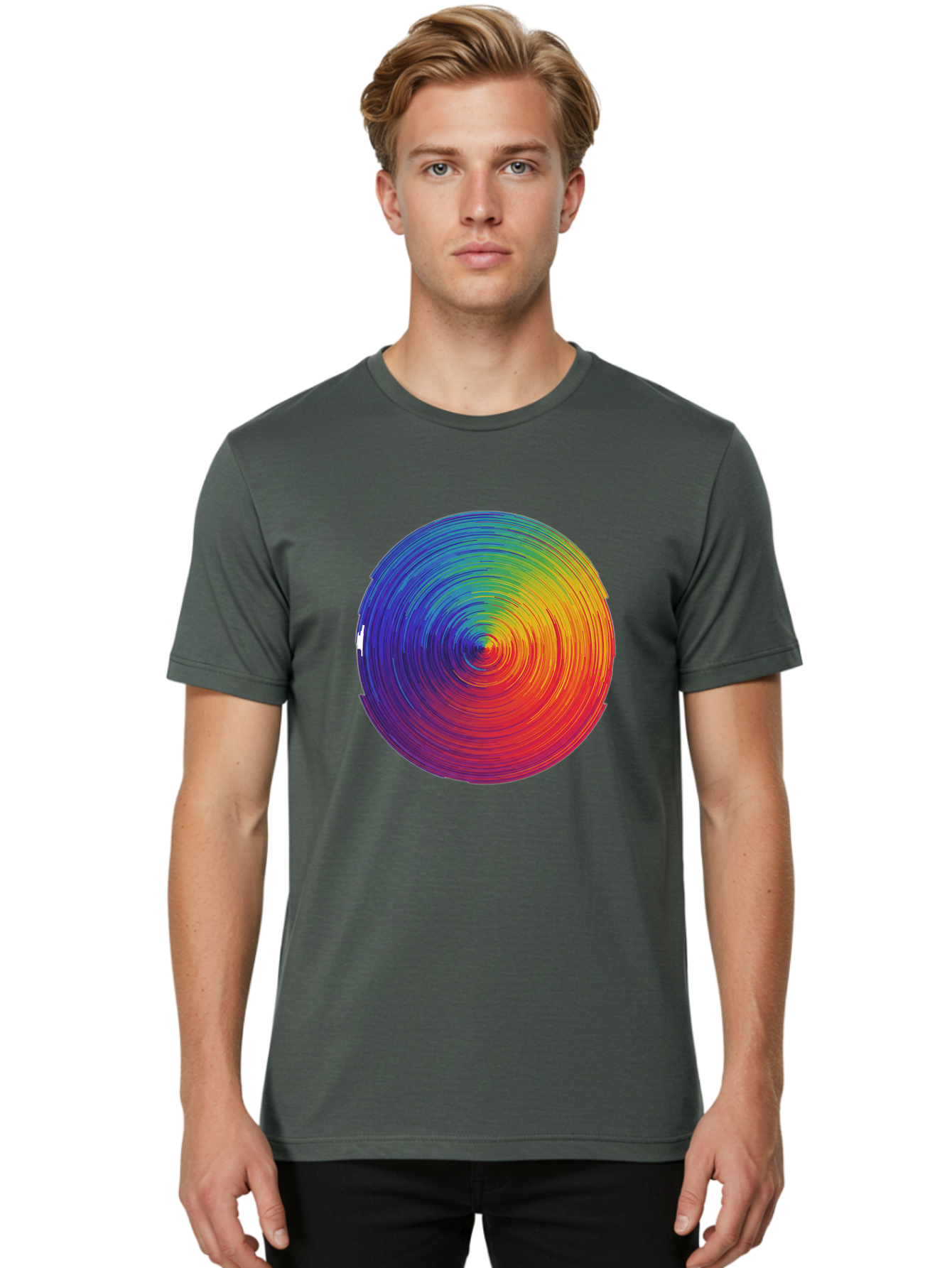Rainbow-Spiral-Circle Men'S Graphic Tee, 100% Cotton, Comfortable Casual Summer Wear, Machine Washable, Vintage Camera, Old Camera, Antique Camera, Black Camera, Classic Photography, Photography Equipment, Nostalgic Device, Film Camera, Bai296