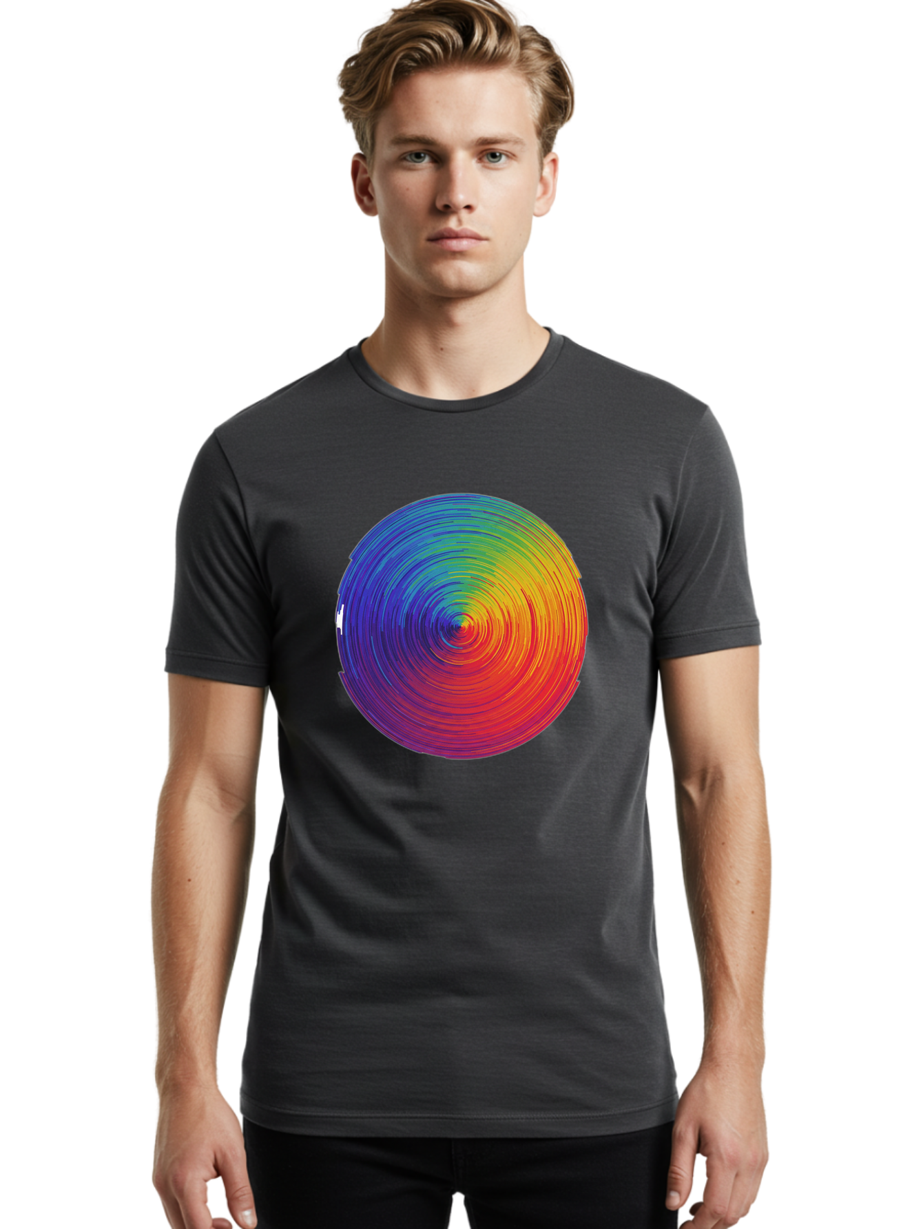 Rainbow-Spiral-Circle Men'S Graphic Tee, 100% Cotton, Comfortable Casual Summer Wear, Machine Washable, Vintage Camera, Old Camera, Antique Camera, Black Camera, Classic Photography, Photography Equipment, Nostalgic Device, Film Camera, Bai296