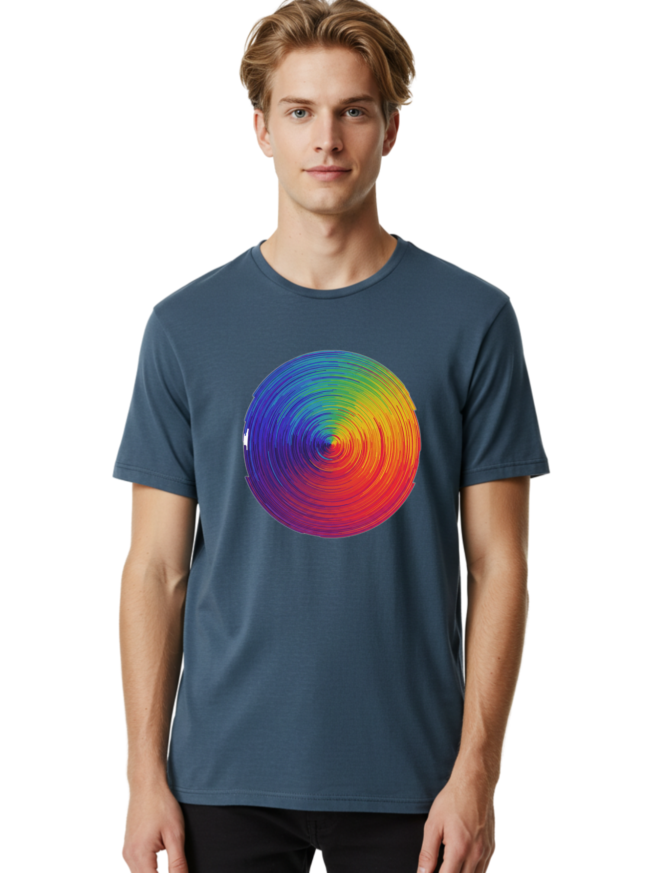 Rainbow-Spiral-Circle Men'S Graphic Tee, 100% Cotton, Comfortable Casual Summer Wear, Machine Washable, Vintage Camera, Old Camera, Antique Camera, Black Camera, Classic Photography, Photography Equipment, Nostalgic Device, Film Camera, Bai296