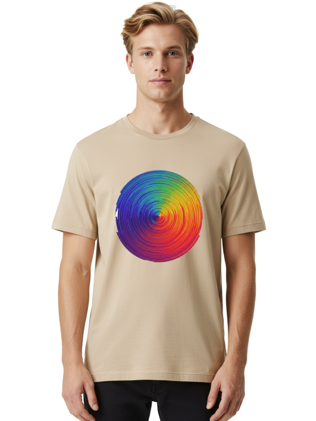 Rainbow-Spiral-Circle Men'S Graphic Tee, 100% Cotton, Comfortable Casual Summer Wear, Machine Washable, Vintage Camera, Old Camera, Antique Camera, Black Camera, Classic Photography, Photography Equipment, Nostalgic Device, Film Camera, Bai296