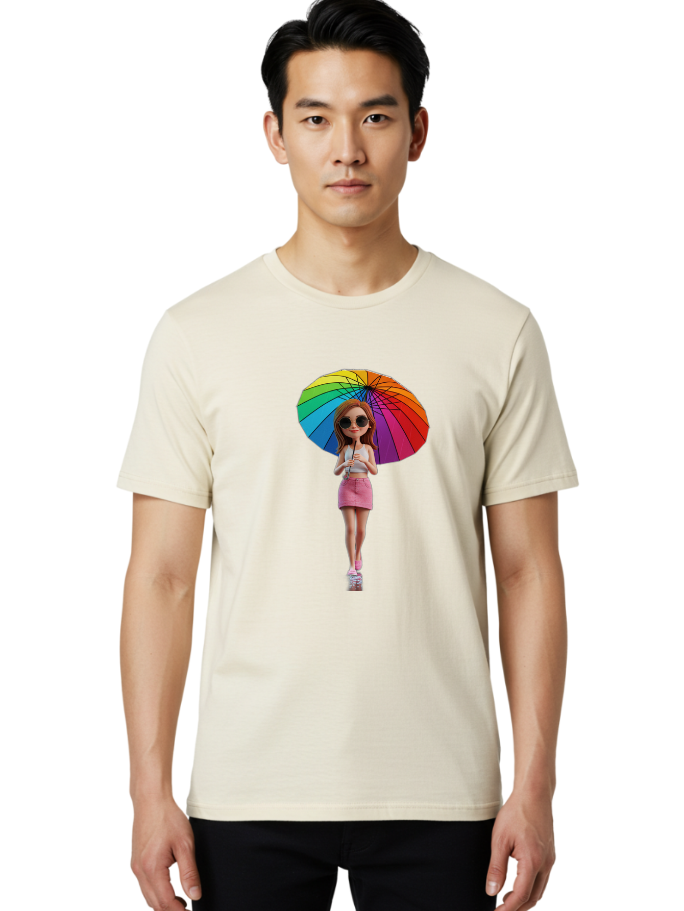 Rainbow-Umbrella-Girl Men'S Graphic Tee, 100% Cotton, Comfortable Casual Summer Wear, Machine Washable, Vintage Camera, Old Camera, Antique Camera, Black Camera, Classic Photography, Photography Equipment, Nostalgic Device, Film Camera, Bai297