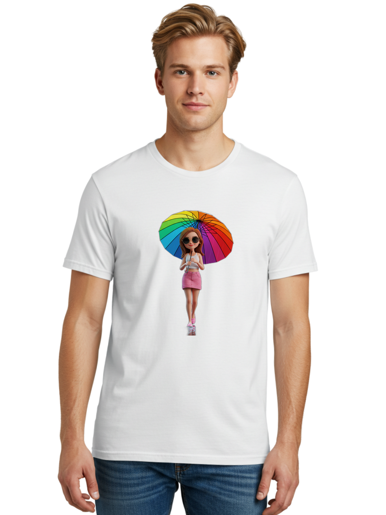 Rainbow-Umbrella-Girl Men'S Graphic Tee, 100% Cotton, Comfortable Casual Summer Wear, Machine Washable, Vintage Camera, Old Camera, Antique Camera, Black Camera, Classic Photography, Photography Equipment, Nostalgic Device, Film Camera, Bai297
