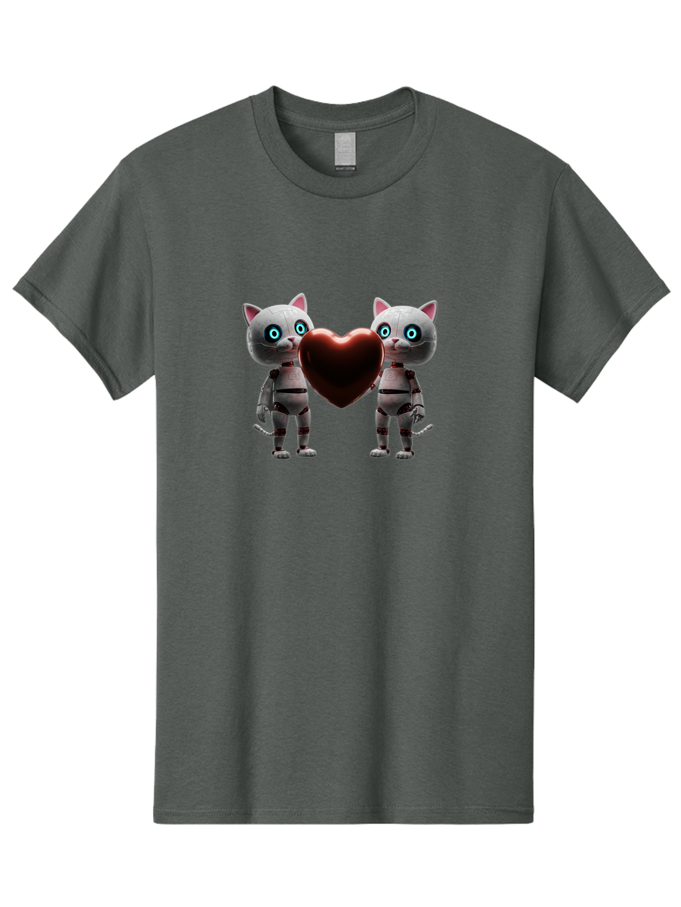 Robotic-Cats-Holding-Heart Men'S Graphic Tee, 100% Cotton, Comfortable Casual Summer Wear, Machine Washable, Vintage Camera, Old Camera, Antique Camera, Black Camera, Classic Photography, Photography Equipment, Nostalgic Device, Film Camera, Bai304