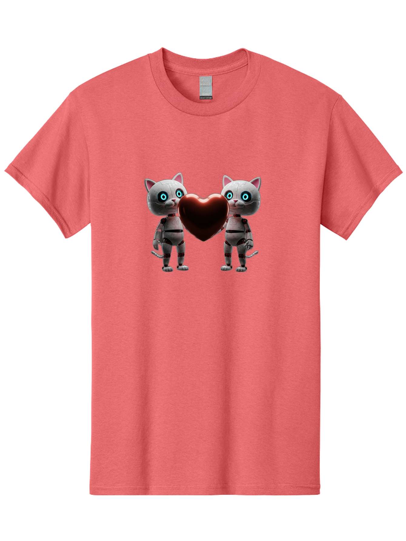 Robotic-Cats-Holding-Heart Men'S Graphic Tee, 100% Cotton, Comfortable Casual Summer Wear, Machine Washable, Vintage Camera, Old Camera, Antique Camera, Black Camera, Classic Photography, Photography Equipment, Nostalgic Device, Film Camera, Bai304