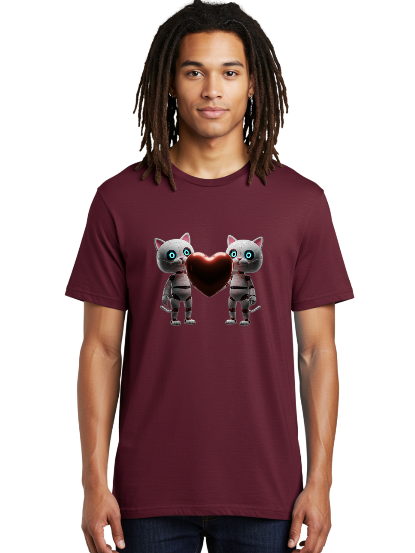 Robotic-Cats-Holding-Heart Men'S Graphic Tee, 100% Cotton, Comfortable Casual Summer Wear, Machine Washable, Vintage Camera, Old Camera, Antique Camera, Black Camera, Classic Photography, Photography Equipment, Nostalgic Device, Film Camera, Bai304