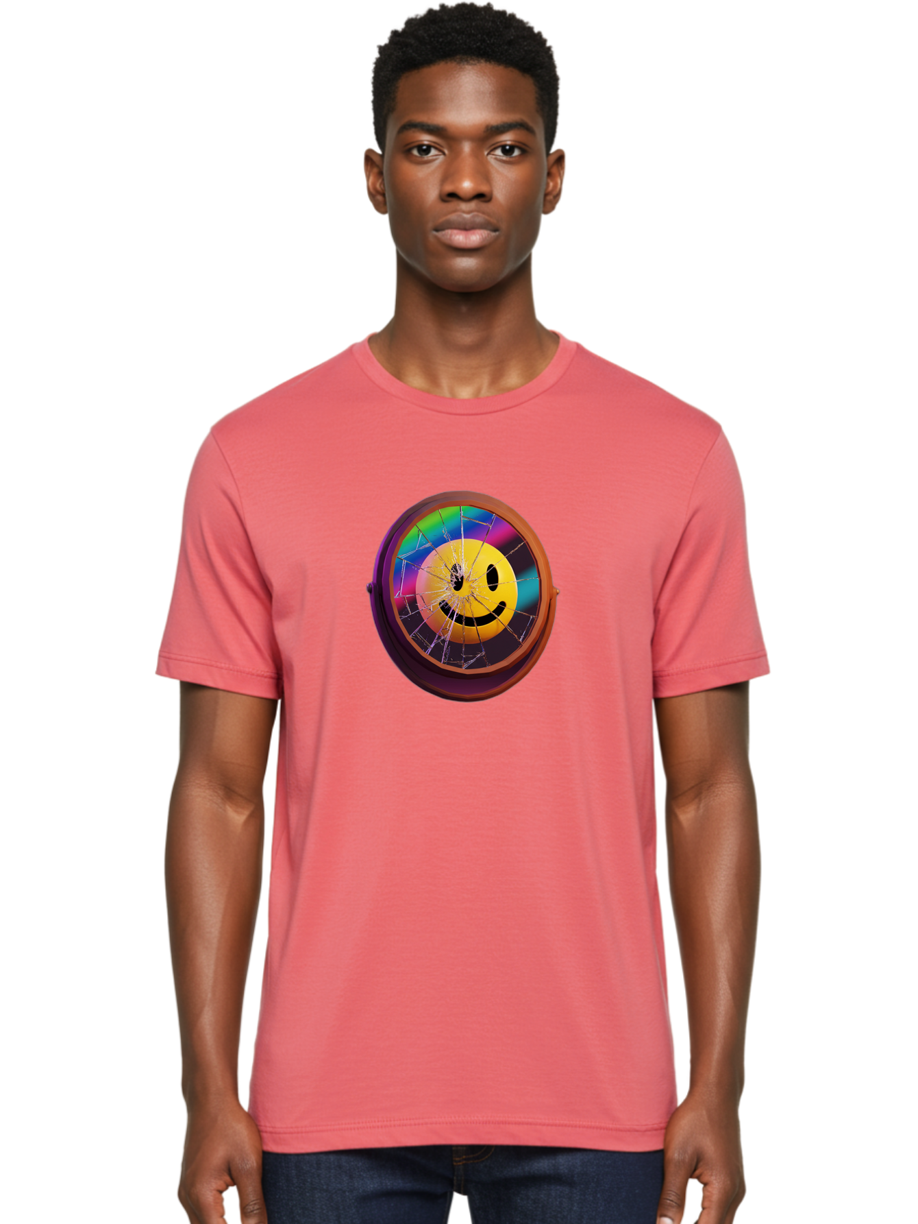 Shattered-Smiley-Face-Cd Men'S Graphic Tee, 100% Cotton, Comfortable Casual Summer Wear, Machine Washable, Vintage Camera, Old Camera, Antique Camera, Black Camera, Classic Photography, Photography Equipment, Nostalgic Device, Film Camera, Bai352