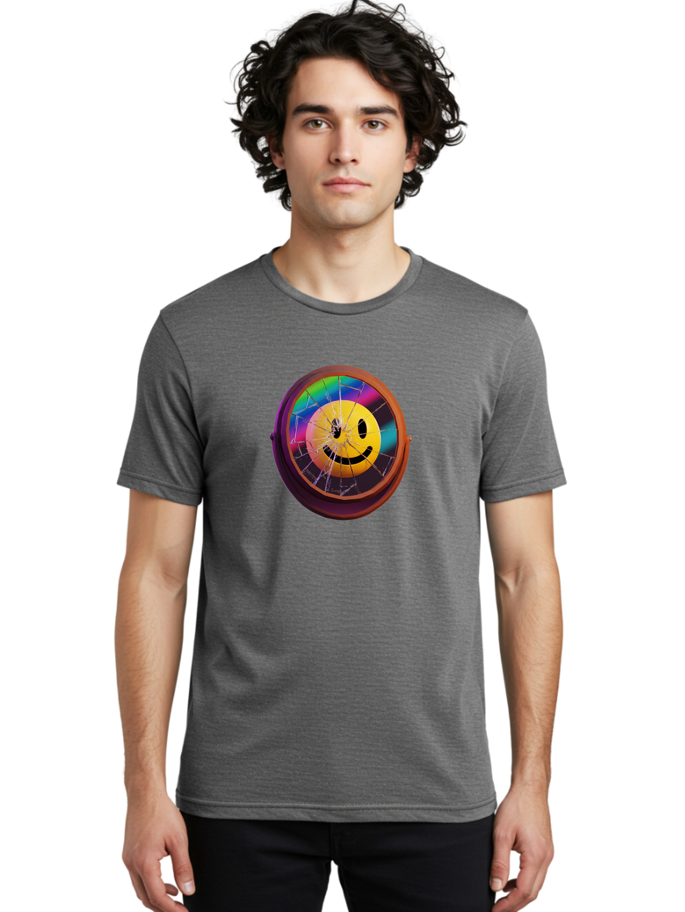 Shattered-Smiley-Face-Cd Men'S Graphic Tee, 100% Cotton, Comfortable Casual Summer Wear, Machine Washable, Vintage Camera, Old Camera, Antique Camera, Black Camera, Classic Photography, Photography Equipment, Nostalgic Device, Film Camera, Bai352