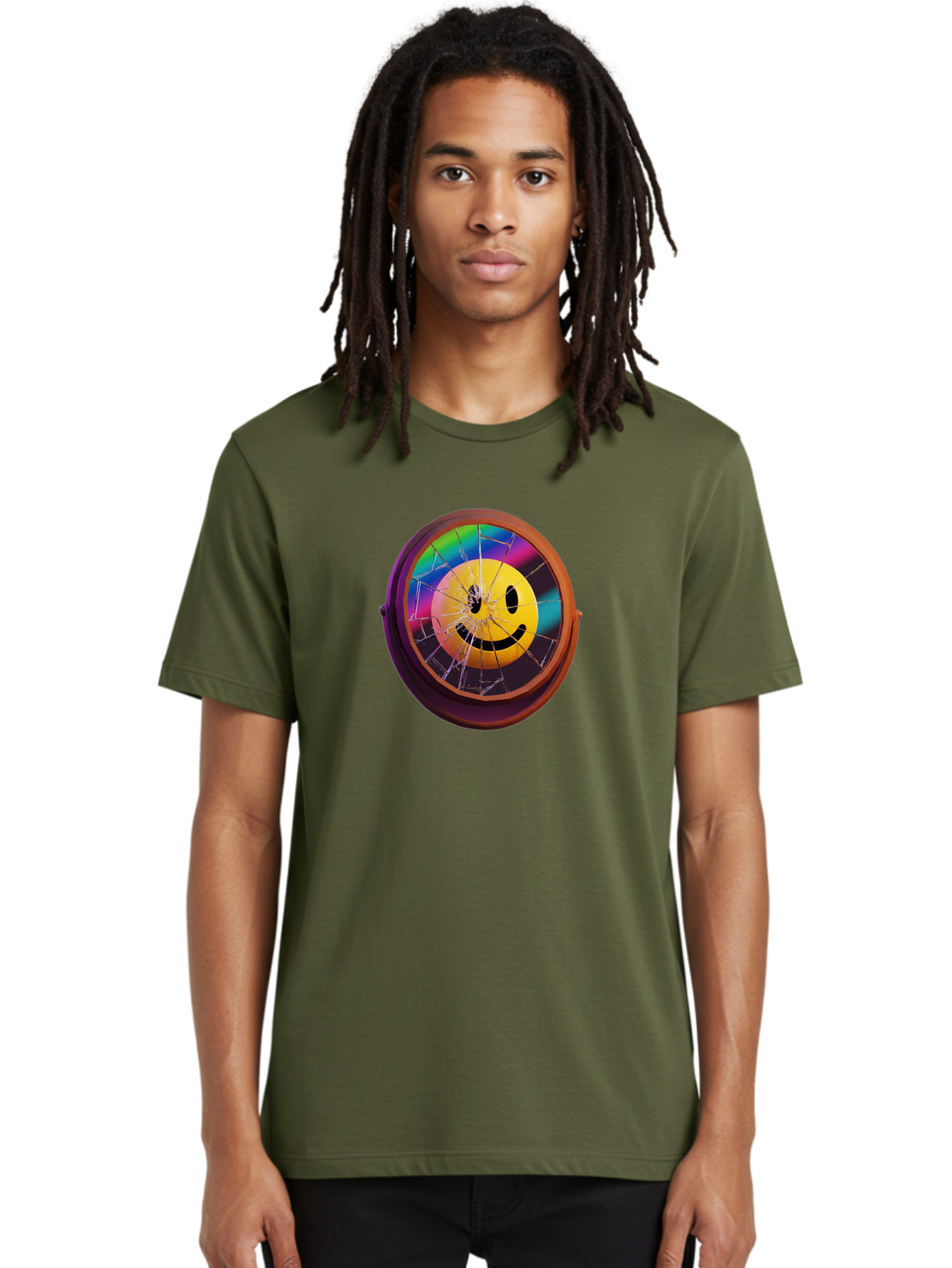 Shattered-Smiley-Face-Cd Men'S Graphic Tee, 100% Cotton, Comfortable Casual Summer Wear, Machine Washable, Vintage Camera, Old Camera, Antique Camera, Black Camera, Classic Photography, Photography Equipment, Nostalgic Device, Film Camera, Bai352