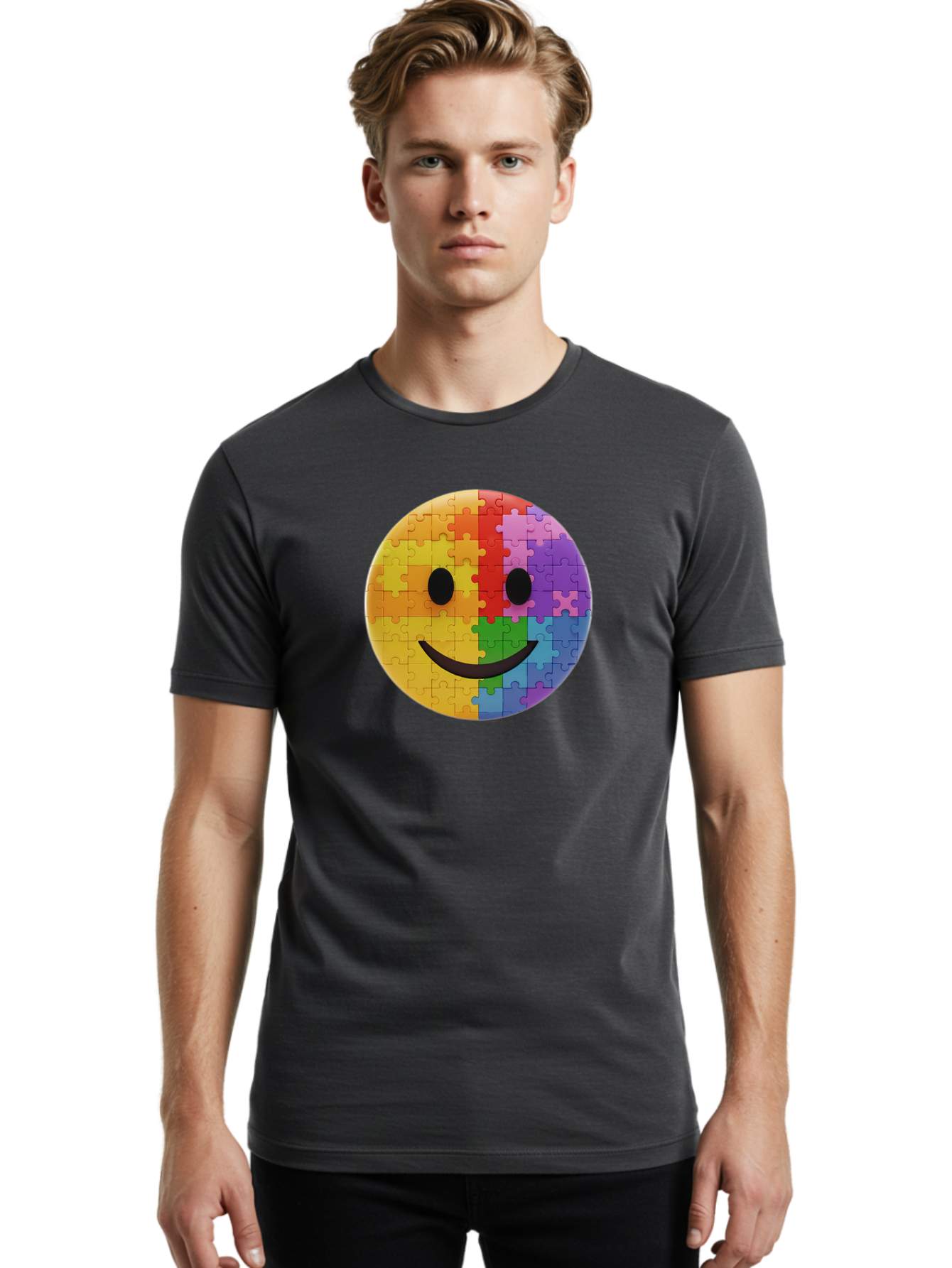 Smiley-Face-Jigsaw Men'S Graphic Tee, 100% Cotton, Comfortable Casual Summer Wear, Machine Washable, Vintage Camera, Old Camera, Antique Camera, Black Camera, Classic Photography, Photography Equipment, Nostalgic Device, Film Camera, Bai373