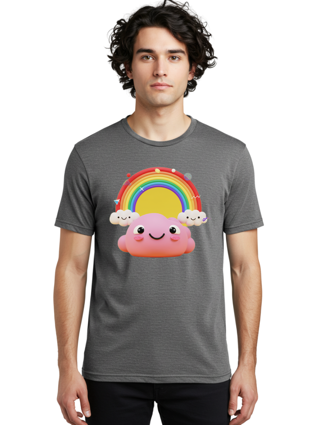 Smiling-Pink-Cloud-With-Rainbow Men'S Graphic Tee, 100% Cotton, Comfortable Casual Summer Wear, Machine Washable, Vintage Camera, Old Camera, Antique Camera, Black Camera, Classic Photography, Photography Equipment, Nostalgic Device, Bai389