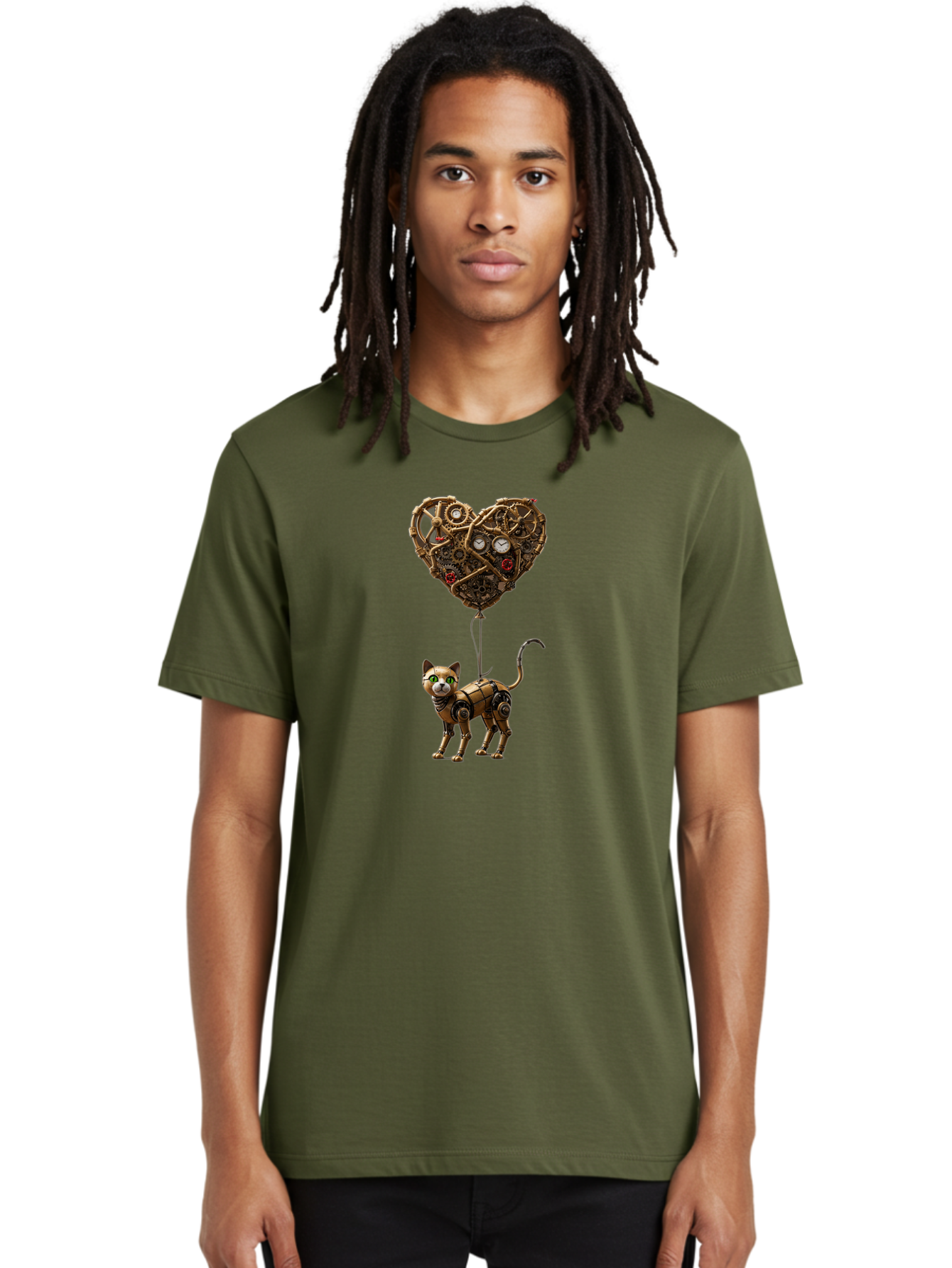 Steampunk-Cat-Heart-Balloon Men'S Graphic Tee, 100% Cotton, Comfortable Casual Summer Wear, Machine Washable, Vintage Camera, Old Camera, Antique Camera, Black Camera, Classic Photography, Photography Equipment, Nostalgic Device, Film Camera, Bai421
