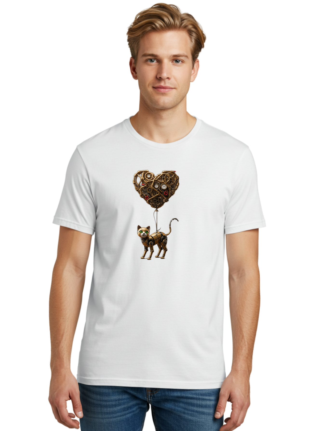 Steampunk-Cat-Heart-Balloon Men'S Graphic Tee, 100% Cotton, Comfortable Casual Summer Wear, Machine Washable, Vintage Camera, Old Camera, Antique Camera, Black Camera, Classic Photography, Photography Equipment, Nostalgic Device, Film Camera, Bai421