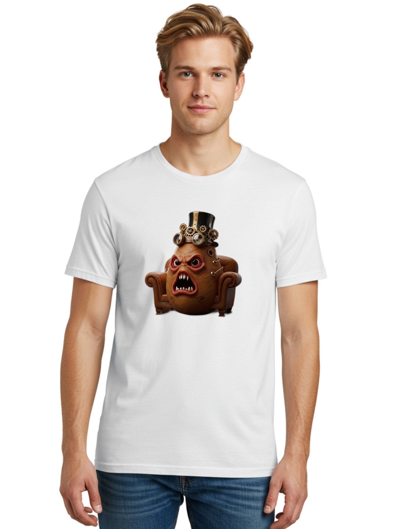 Steampunk-Potato Men'S Graphic Tee, 100% Cotton, Comfortable Casual Summer Wear, Machine Washable, Vintage Camera, Old Camera, Antique Camera, Black Camera, Classic Photography, Photography Equipment, Nostalgic Device, Film Camera, Camera Art Bai424