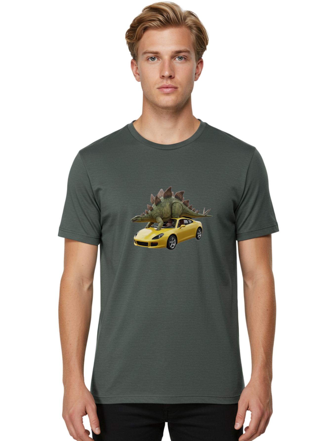 Stegosaurus-On-Porsche Men'S Graphic Tee, 100% Cotton, Comfortable Casual Summer Wear, Machine Washable, Vintage Camera, Old Camera, Antique Camera, Black Camera, Classic Photography, Photography Equipment, Nostalgic Device, Film Camera, Bai426