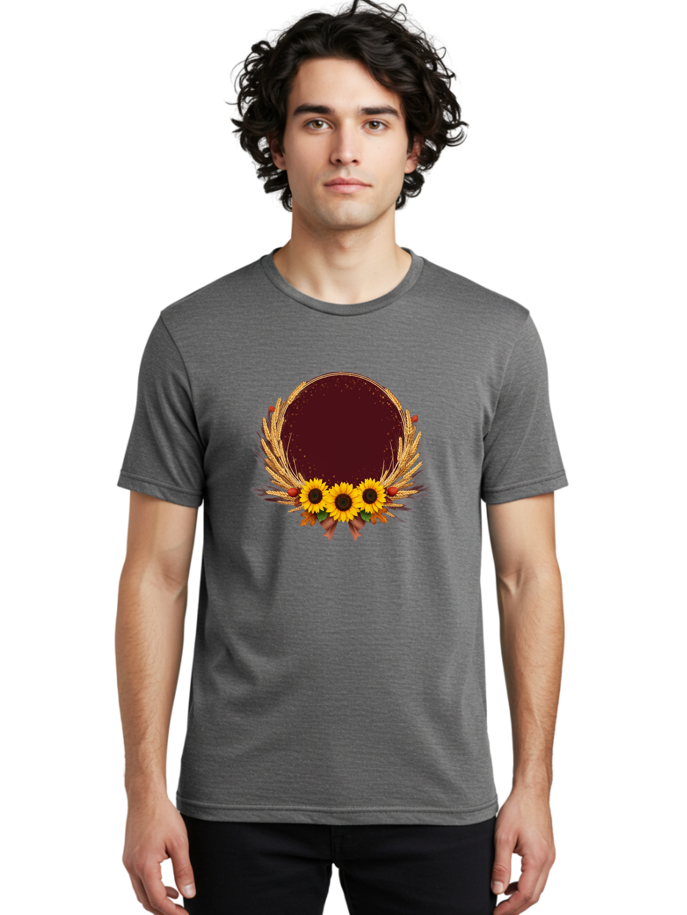 Sunflower-Wreath-Frame Men'S Graphic Tee, 100% Cotton, Comfortable Casual Summer Wear, Machine Washable, Vintage Camera, Old Camera, Antique Camera, Black Camera, Classic Photography, Photography Equipment, Nostalgic Device, Film Camera, Bai430