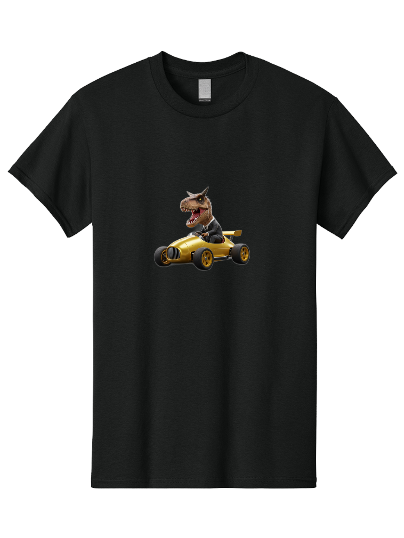 T-Rex-In-Suit-Driving-Gold-Car Men'S Graphic Tee, 100% Cotton, Comfortable Casual Summer Wear, Machine Washable, Vintage Camera, Old Camera, Antique Camera, Black Camera, Classic Photography, Photography Equipment, Nostalgic Device, Bai438
