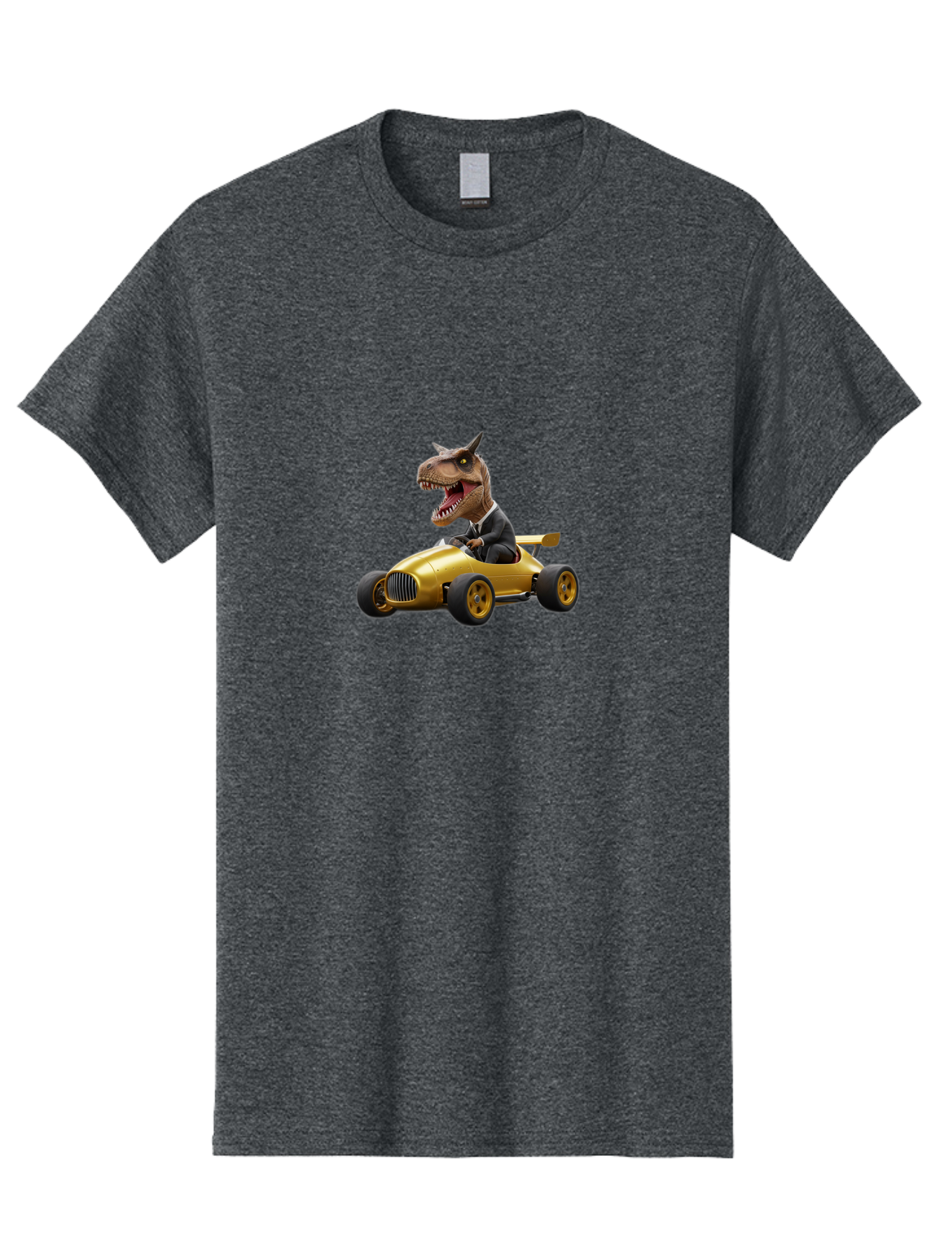 T-Rex-In-Suit-Driving-Gold-Car Men'S Graphic Tee, 100% Cotton, Comfortable Casual Summer Wear, Machine Washable, Vintage Camera, Old Camera, Antique Camera, Black Camera, Classic Photography, Photography Equipment, Nostalgic Device, Bai438