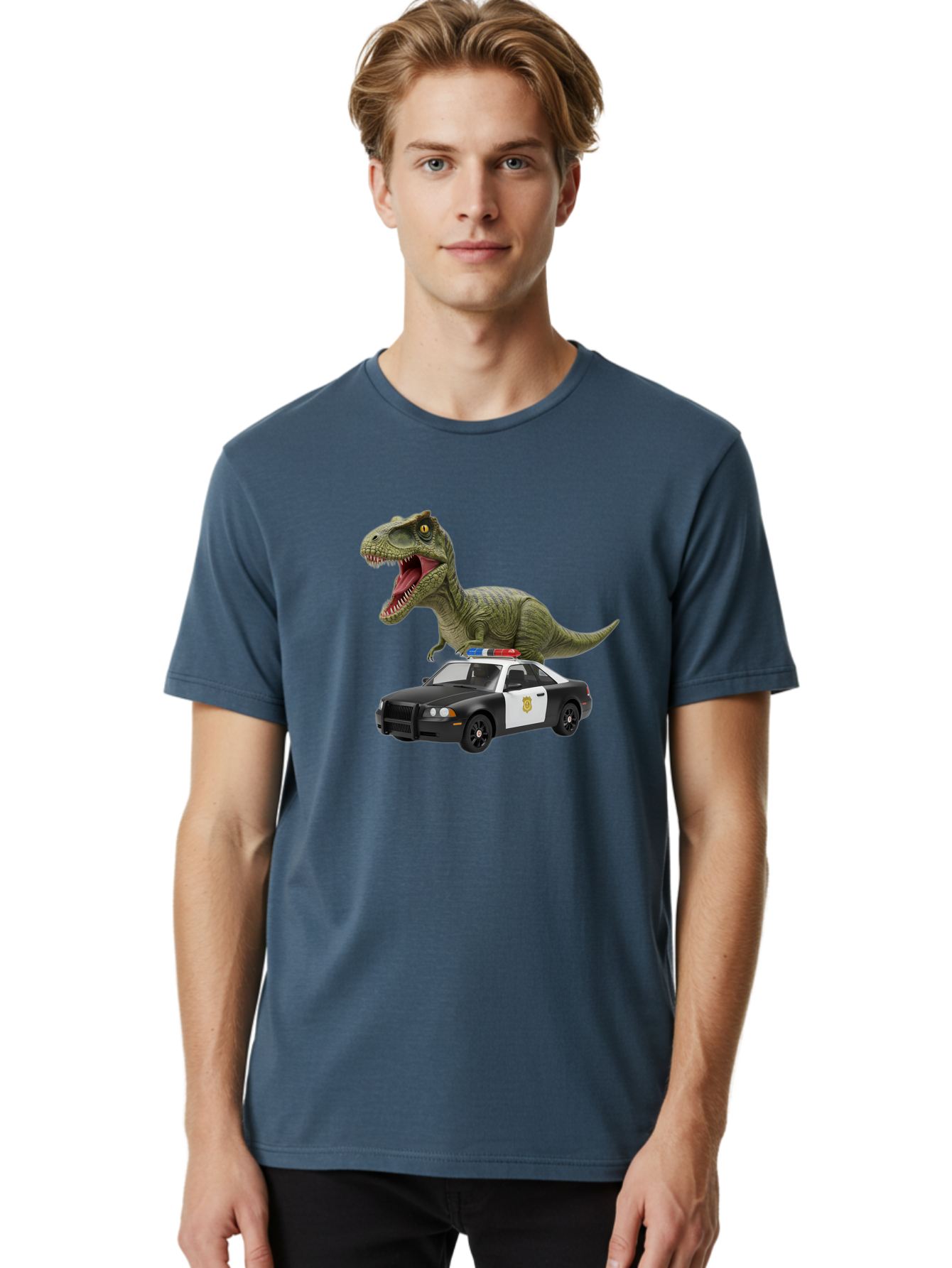T-Rex-Police-Car Men'S Graphic Tee, 100% Cotton, Comfortable Casual Summer Wear, Machine Washable, Vintage Camera, Old Camera, Antique Camera, Black Camera, Classic Photography, Photography Equipment, Nostalgic Device, Film Camera, Camera Art Bai441