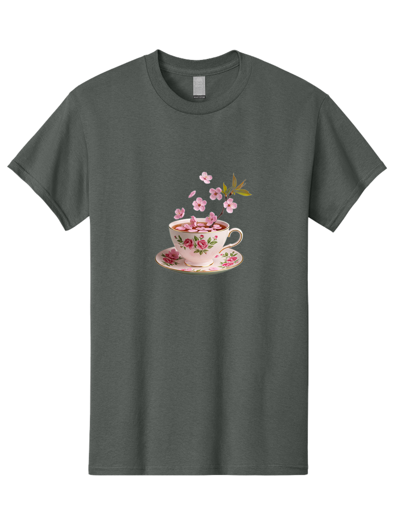 Tea-Cup-With-Cherry-Blossoms-1 Men'S Graphic Tee, 100% Cotton, Comfortable Casual Summer Wear, Machine Washable, Vintage Camera, Old Camera, Antique Camera, Black Camera, Classic Photography, Photography Equipment, Nostalgic Device, Bai446