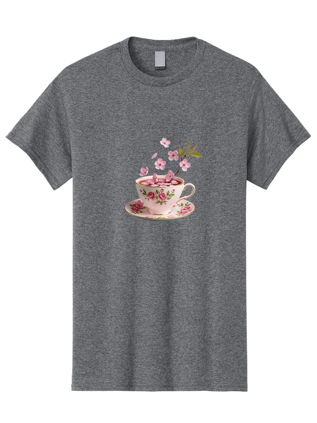 Tea-Cup-With-Cherry-Blossoms-1 Men'S Graphic Tee, 100% Cotton, Comfortable Casual Summer Wear, Machine Washable, Vintage Camera, Old Camera, Antique Camera, Black Camera, Classic Photography, Photography Equipment, Nostalgic Device, Bai446