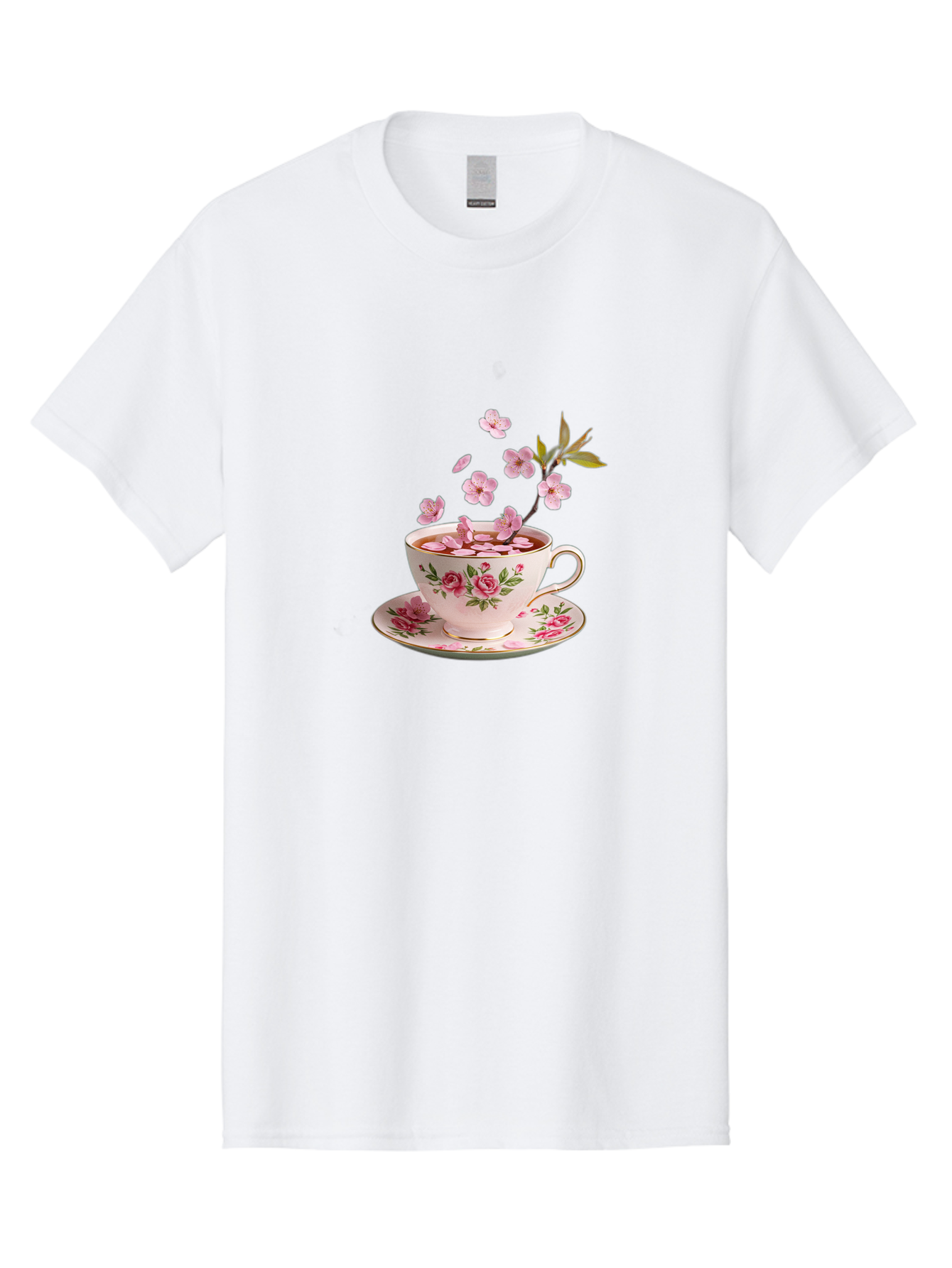 Tea-Cup-With-Cherry-Blossoms-1 Men'S Graphic Tee, 100% Cotton, Comfortable Casual Summer Wear, Machine Washable, Vintage Camera, Old Camera, Antique Camera, Black Camera, Classic Photography, Photography Equipment, Nostalgic Device, Bai446