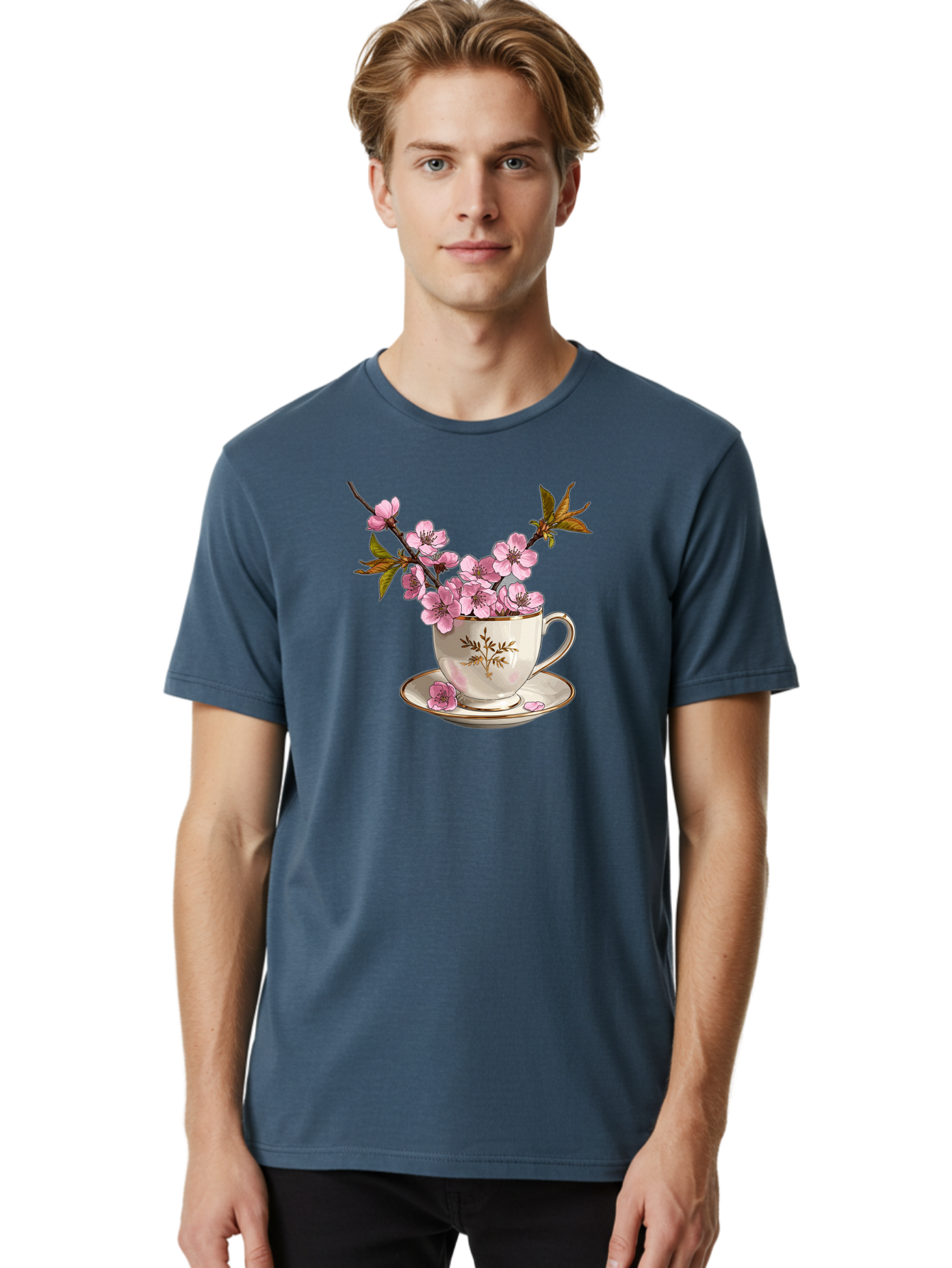 Tea-Cup-With-Cherry-Blossoms-2 Men'S Graphic Tee, 100% Cotton, Comfortable Casual Summer Wear, Machine Washable, Vintage Camera, Old Camera, Antique Camera, Black Camera, Classic Photography, Photography Equipment, Nostalgic Device, Bai447