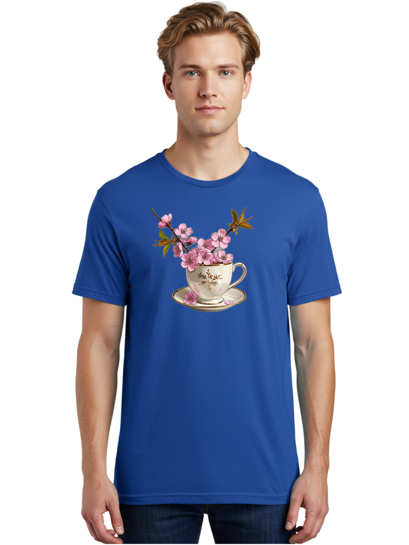 Tea-Cup-With-Cherry-Blossoms-2 Men'S Graphic Tee, 100% Cotton, Comfortable Casual Summer Wear, Machine Washable, Vintage Camera, Old Camera, Antique Camera, Black Camera, Classic Photography, Photography Equipment, Nostalgic Device, Bai447