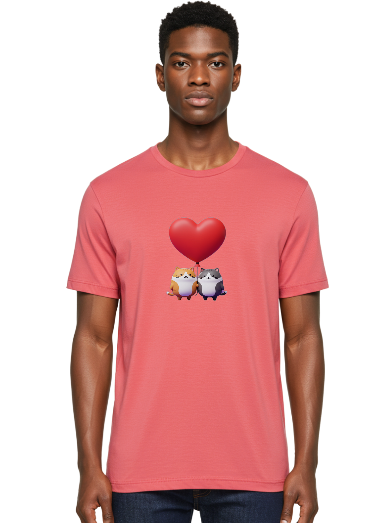 Two-Cats-With-Heart-Balloon Men'S Graphic Tee, 100% Cotton, Comfortable Casual Summer Wear, Machine Washable, Vintage Camera, Old Camera, Antique Camera, Black Camera, Classic Photography, Photography Equipment, Nostalgic Device, Film Camera, Bai490