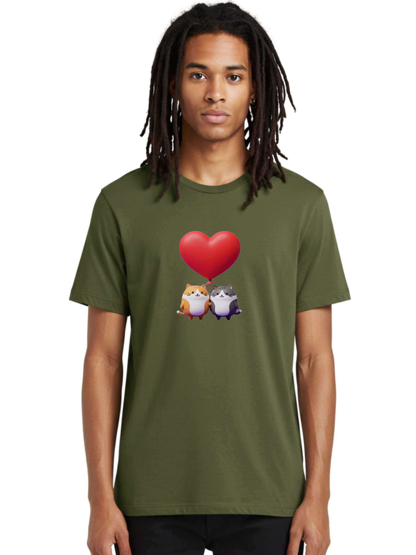 Two-Cats-With-Heart-Balloon Men'S Graphic Tee, 100% Cotton, Comfortable Casual Summer Wear, Machine Washable, Vintage Camera, Old Camera, Antique Camera, Black Camera, Classic Photography, Photography Equipment, Nostalgic Device, Film Camera, Bai490