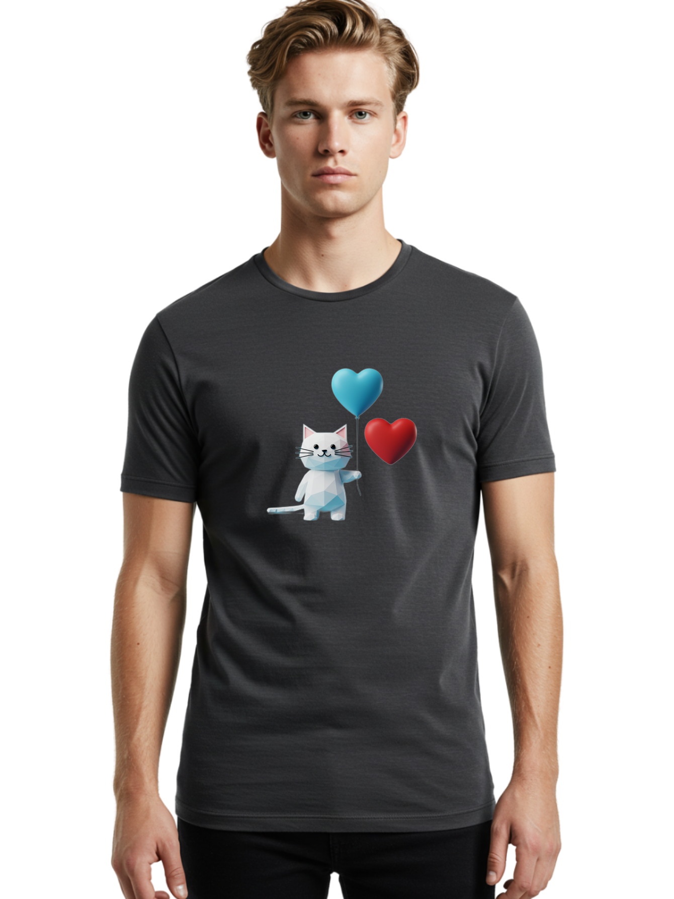 White-Cat-With-Heart-Balloons Men'S Graphic Tee, 100% Cotton, Comfortable Casual Summer Wear, Machine Washable, Vintage Camera, Old Camera, Antique Camera, Black Camera, Classic Photography, Photography Equipment, Nostalgic Device, Bai558
