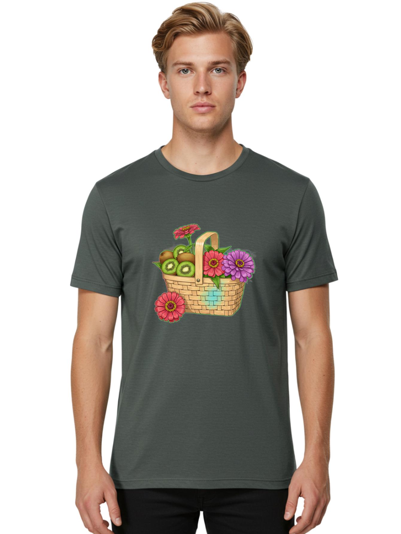 Basket-Of-Flowers-And-Kiwi-Fruits Men'S Graphic Tee, 100% Cotton, Comfortable Casual Summer Wear, Machine Washable, Vintage Camera, Old Camera, Antique Camera, Black Camera, Classic Photography, Photography Equipment, Nostalgic Device, Bai587