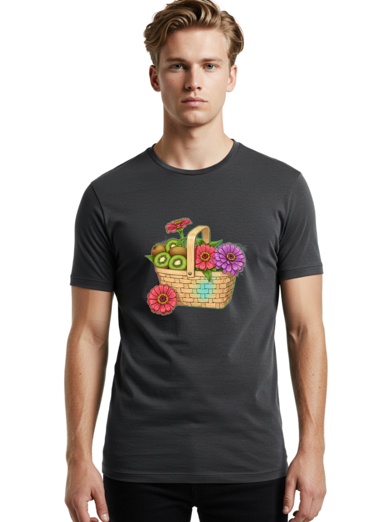 Basket-Of-Flowers-And-Kiwi-Fruits Men'S Graphic Tee, 100% Cotton, Comfortable Casual Summer Wear, Machine Washable, Vintage Camera, Old Camera, Antique Camera, Black Camera, Classic Photography, Photography Equipment, Nostalgic Device, Bai587