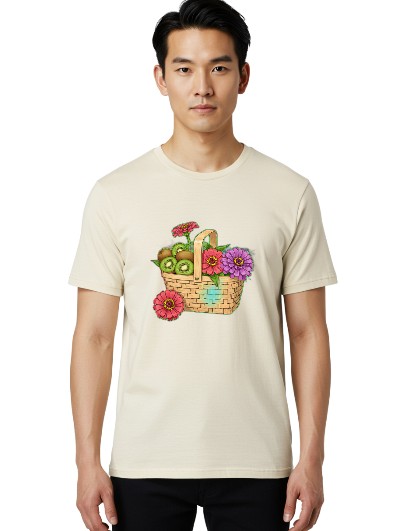 Basket-Of-Flowers-And-Kiwi-Fruits Men'S Graphic Tee, 100% Cotton, Comfortable Casual Summer Wear, Machine Washable, Vintage Camera, Old Camera, Antique Camera, Black Camera, Classic Photography, Photography Equipment, Nostalgic Device, Bai587