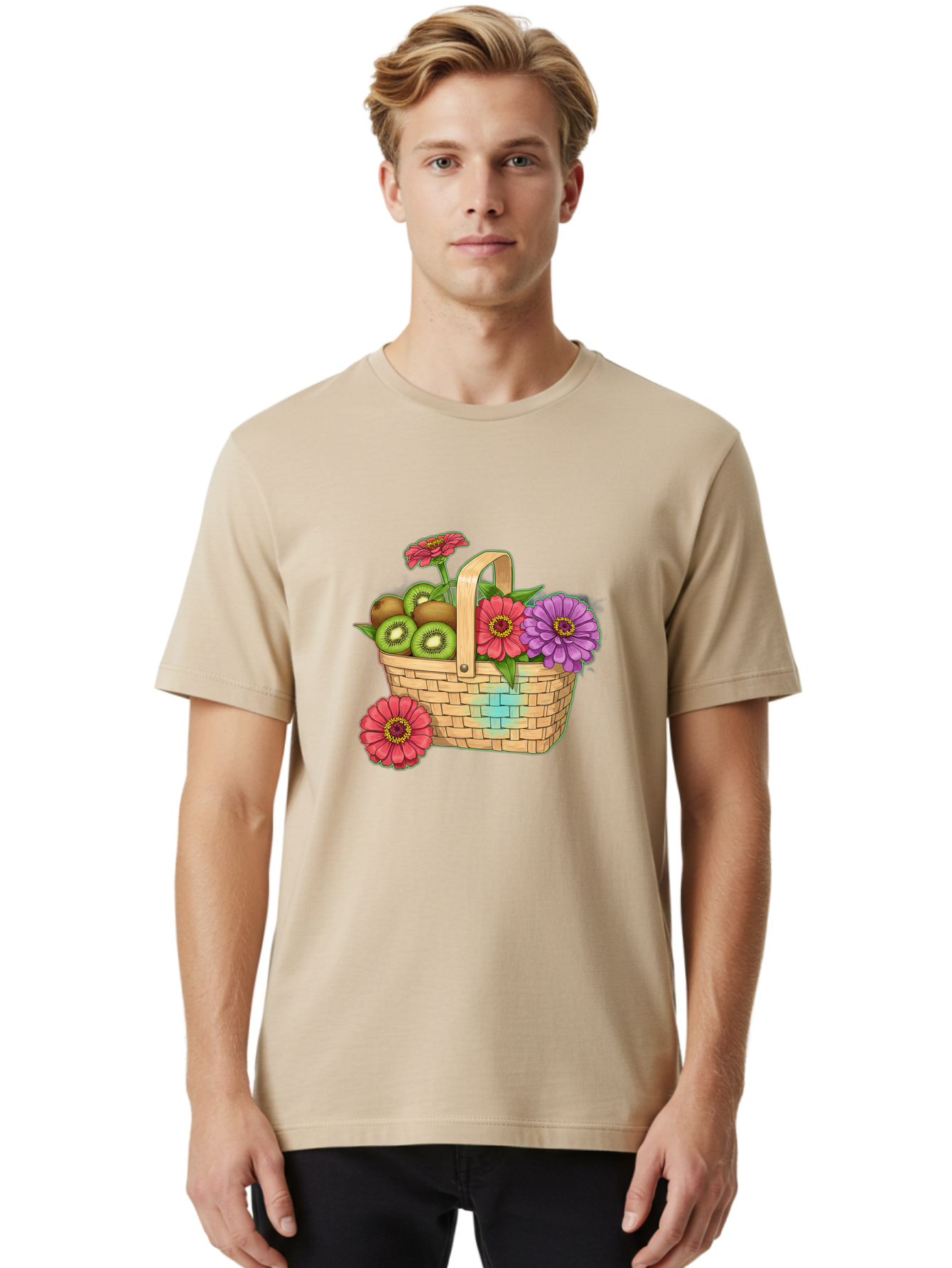 Basket-Of-Flowers-And-Kiwi-Fruits Men'S Graphic Tee, 100% Cotton, Comfortable Casual Summer Wear, Machine Washable, Vintage Camera, Old Camera, Antique Camera, Black Camera, Classic Photography, Photography Equipment, Nostalgic Device, Bai587