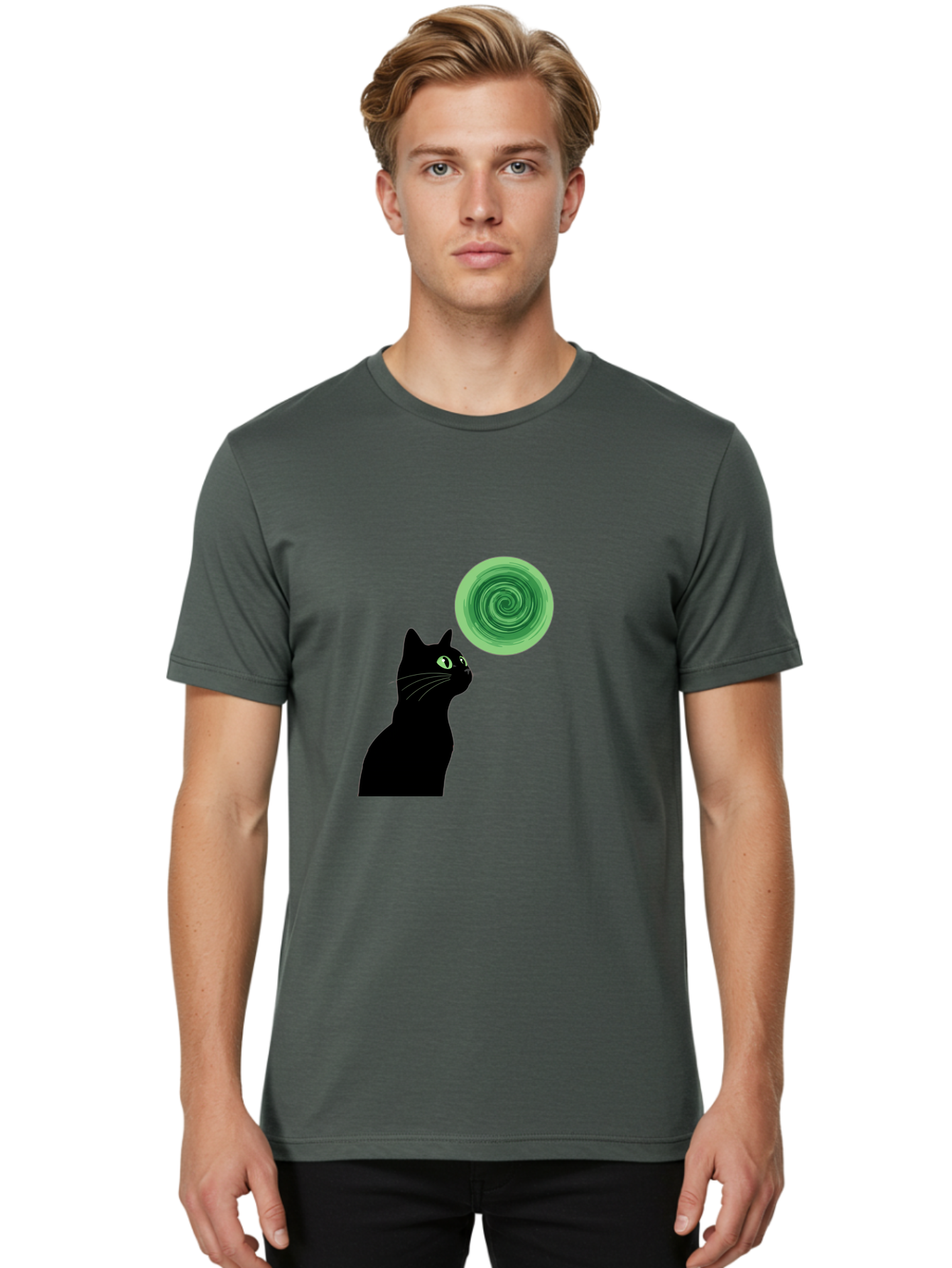 Black-Cat-And-Spiral Men'S Graphic Tee, 100% Cotton, Comfortable Casual Summer Wear, Machine Washable, Vintage Camera, Old Camera, Antique Camera, Black Camera, Classic Photography, Photography Equipment, Nostalgic Device, Film Camera, Bai592