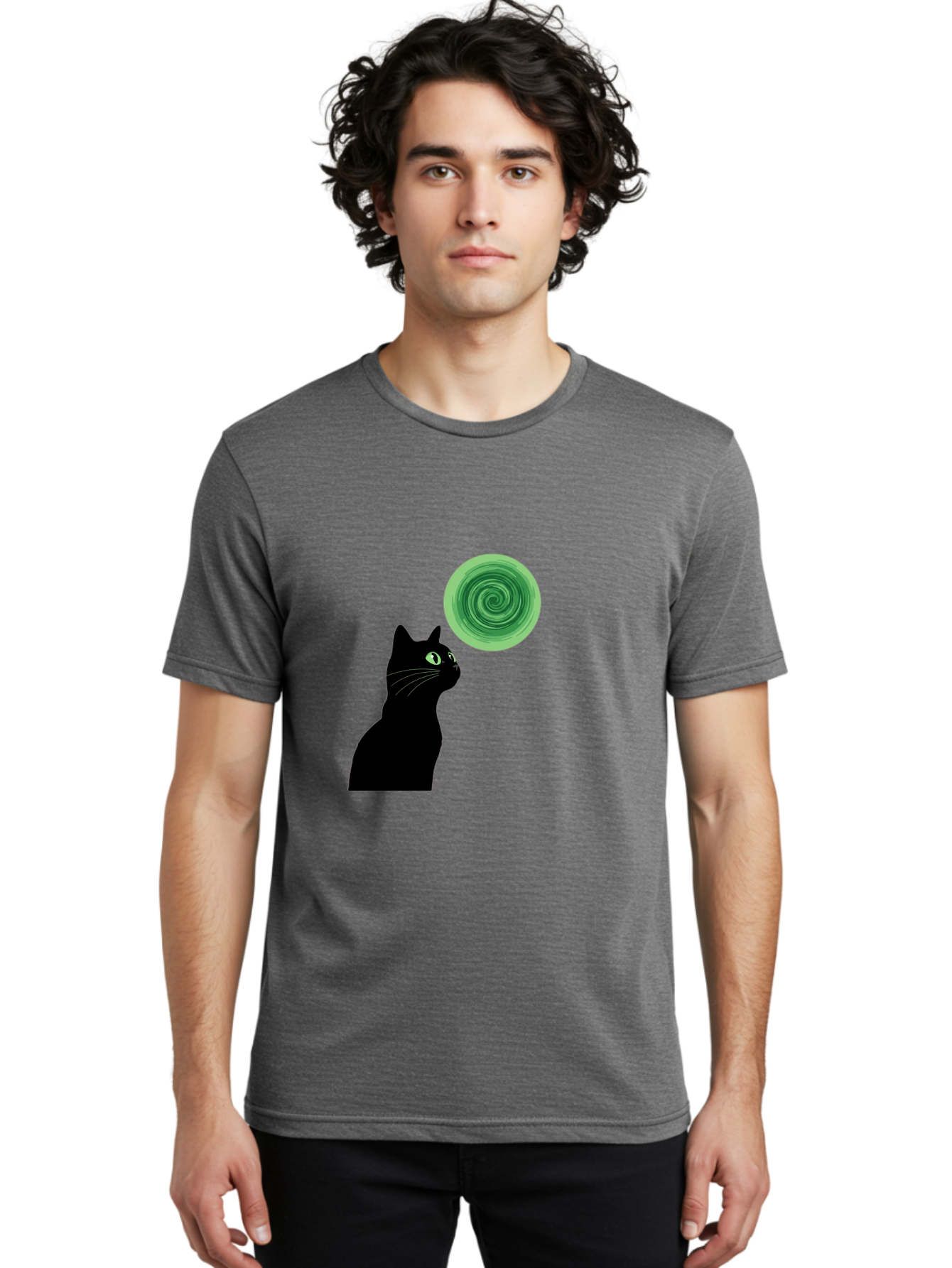 Black-Cat-And-Spiral Men'S Graphic Tee, 100% Cotton, Comfortable Casual Summer Wear, Machine Washable, Vintage Camera, Old Camera, Antique Camera, Black Camera, Classic Photography, Photography Equipment, Nostalgic Device, Film Camera, Bai592