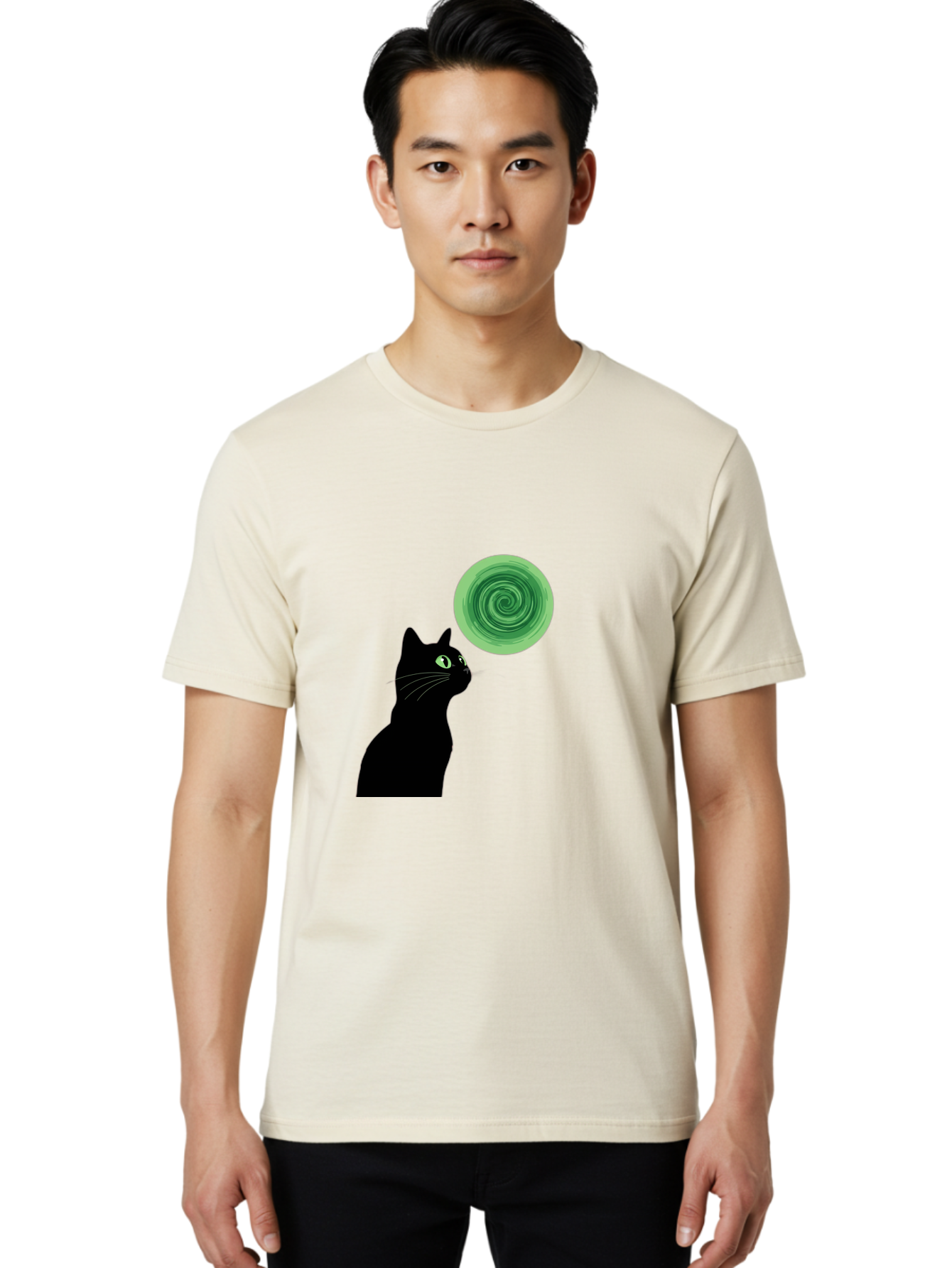 Black-Cat-And-Spiral Men'S Graphic Tee, 100% Cotton, Comfortable Casual Summer Wear, Machine Washable, Vintage Camera, Old Camera, Antique Camera, Black Camera, Classic Photography, Photography Equipment, Nostalgic Device, Film Camera, Bai592