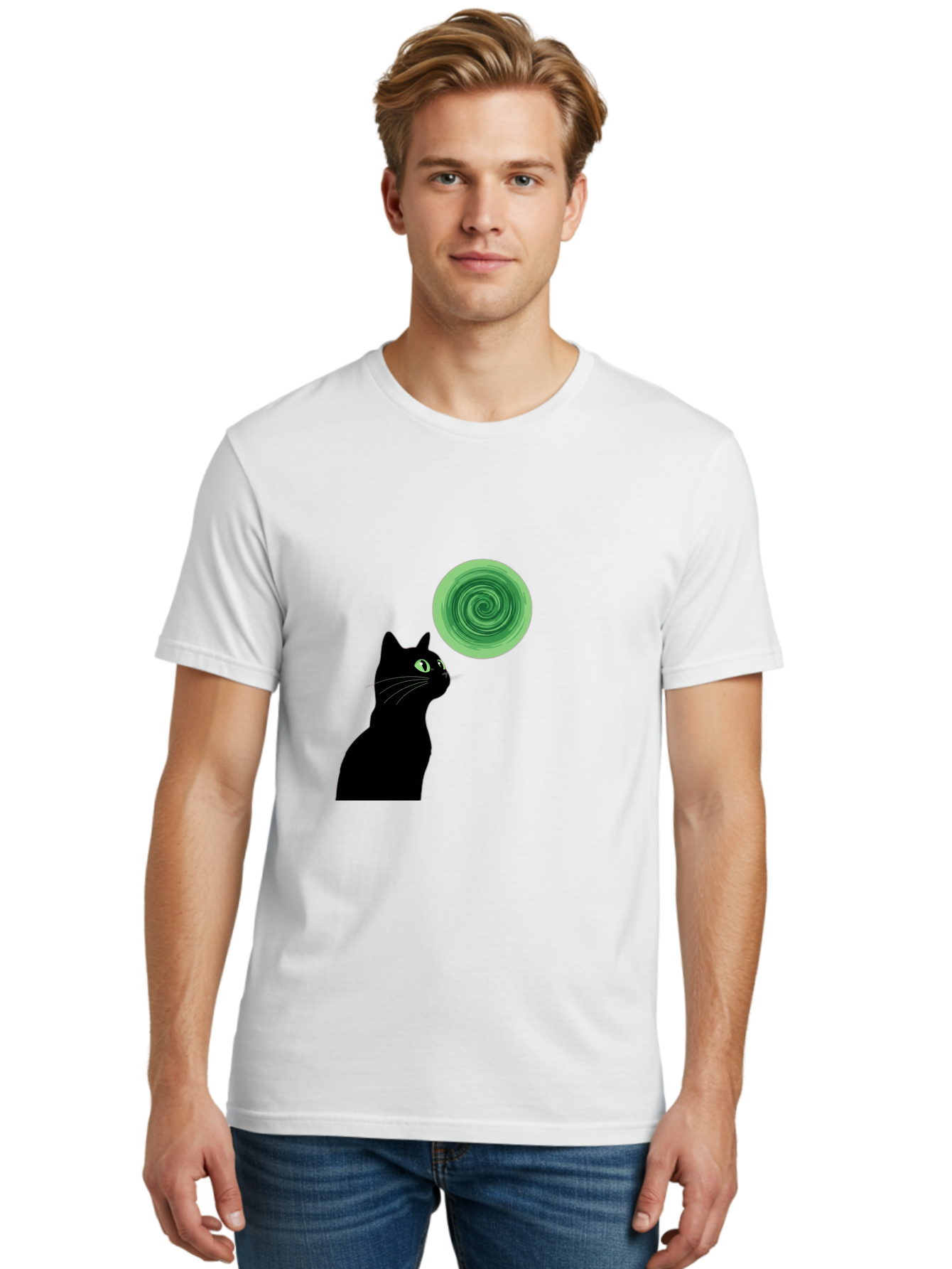 Black-Cat-And-Spiral Men'S Graphic Tee, 100% Cotton, Comfortable Casual Summer Wear, Machine Washable, Vintage Camera, Old Camera, Antique Camera, Black Camera, Classic Photography, Photography Equipment, Nostalgic Device, Film Camera, Bai592