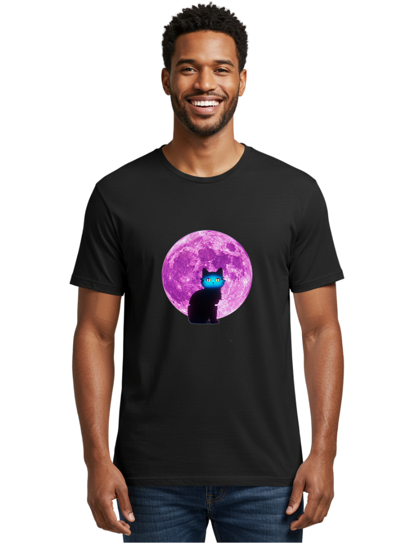 Black-Cat-Purple-Moon Men'S Graphic Tee, 100% Cotton, Comfortable Casual Summer Wear, Machine Washable, Vintage Camera, Old Camera, Antique Camera, Black Camera, Classic Photography, Photography Equipment, Nostalgic Device, Film Camera, Bai594