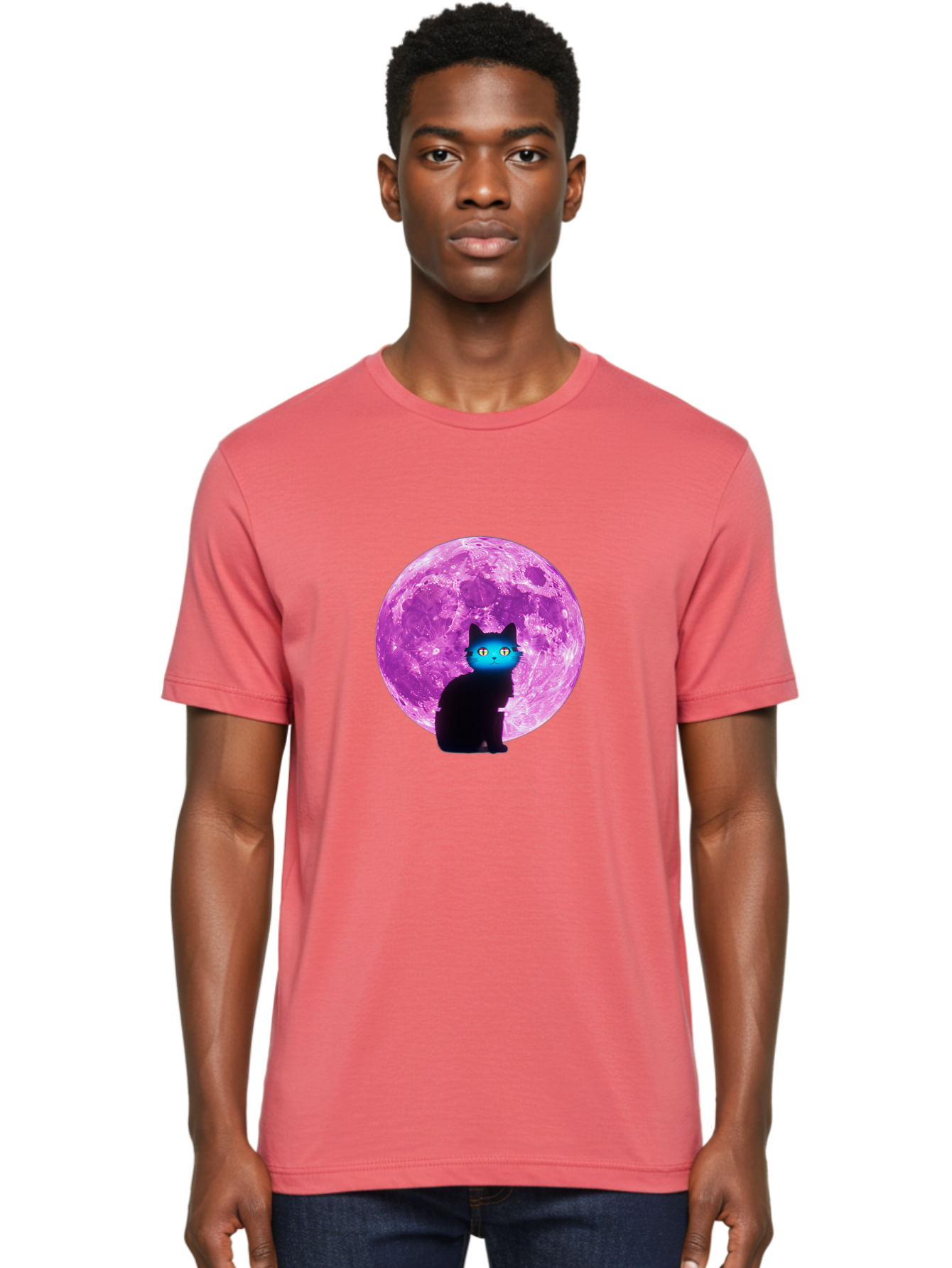 Black-Cat-Purple-Moon Men'S Graphic Tee, 100% Cotton, Comfortable Casual Summer Wear, Machine Washable, Vintage Camera, Old Camera, Antique Camera, Black Camera, Classic Photography, Photography Equipment, Nostalgic Device, Film Camera, Bai594