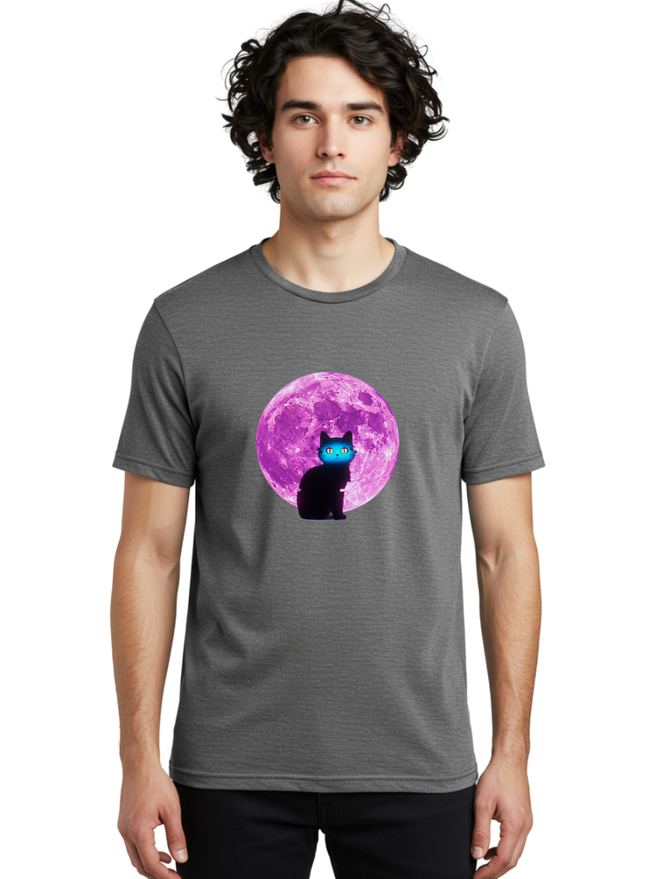 Black-Cat-Purple-Moon Men'S Graphic Tee, 100% Cotton, Comfortable Casual Summer Wear, Machine Washable, Vintage Camera, Old Camera, Antique Camera, Black Camera, Classic Photography, Photography Equipment, Nostalgic Device, Film Camera, Bai594