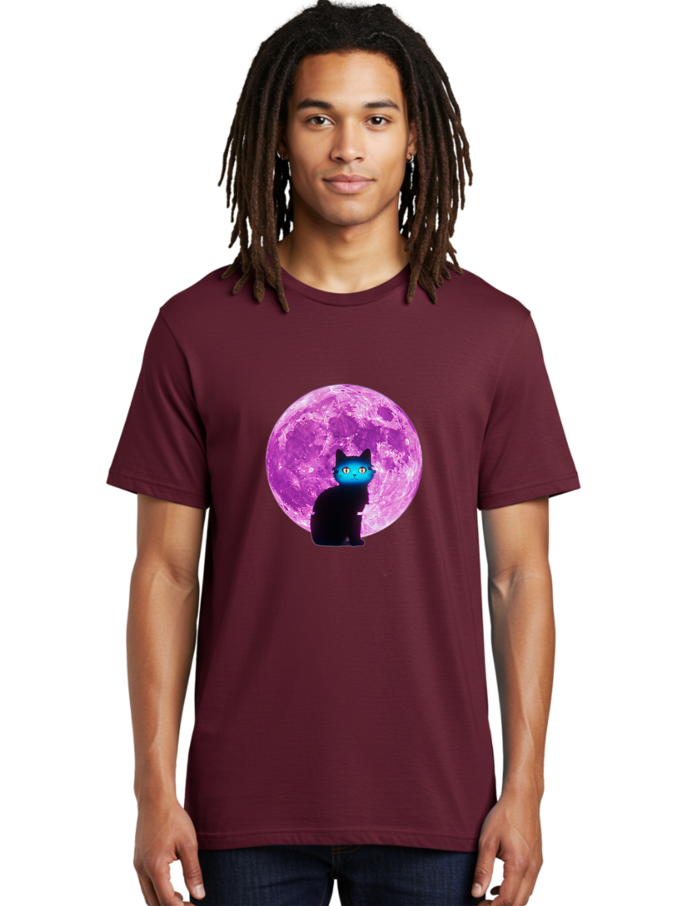 Black-Cat-Purple-Moon Men'S Graphic Tee, 100% Cotton, Comfortable Casual Summer Wear, Machine Washable, Vintage Camera, Old Camera, Antique Camera, Black Camera, Classic Photography, Photography Equipment, Nostalgic Device, Film Camera, Bai594