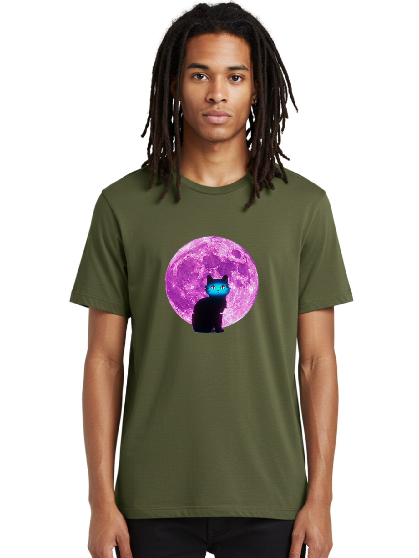Black-Cat-Purple-Moon Men'S Graphic Tee, 100% Cotton, Comfortable Casual Summer Wear, Machine Washable, Vintage Camera, Old Camera, Antique Camera, Black Camera, Classic Photography, Photography Equipment, Nostalgic Device, Film Camera, Bai594
