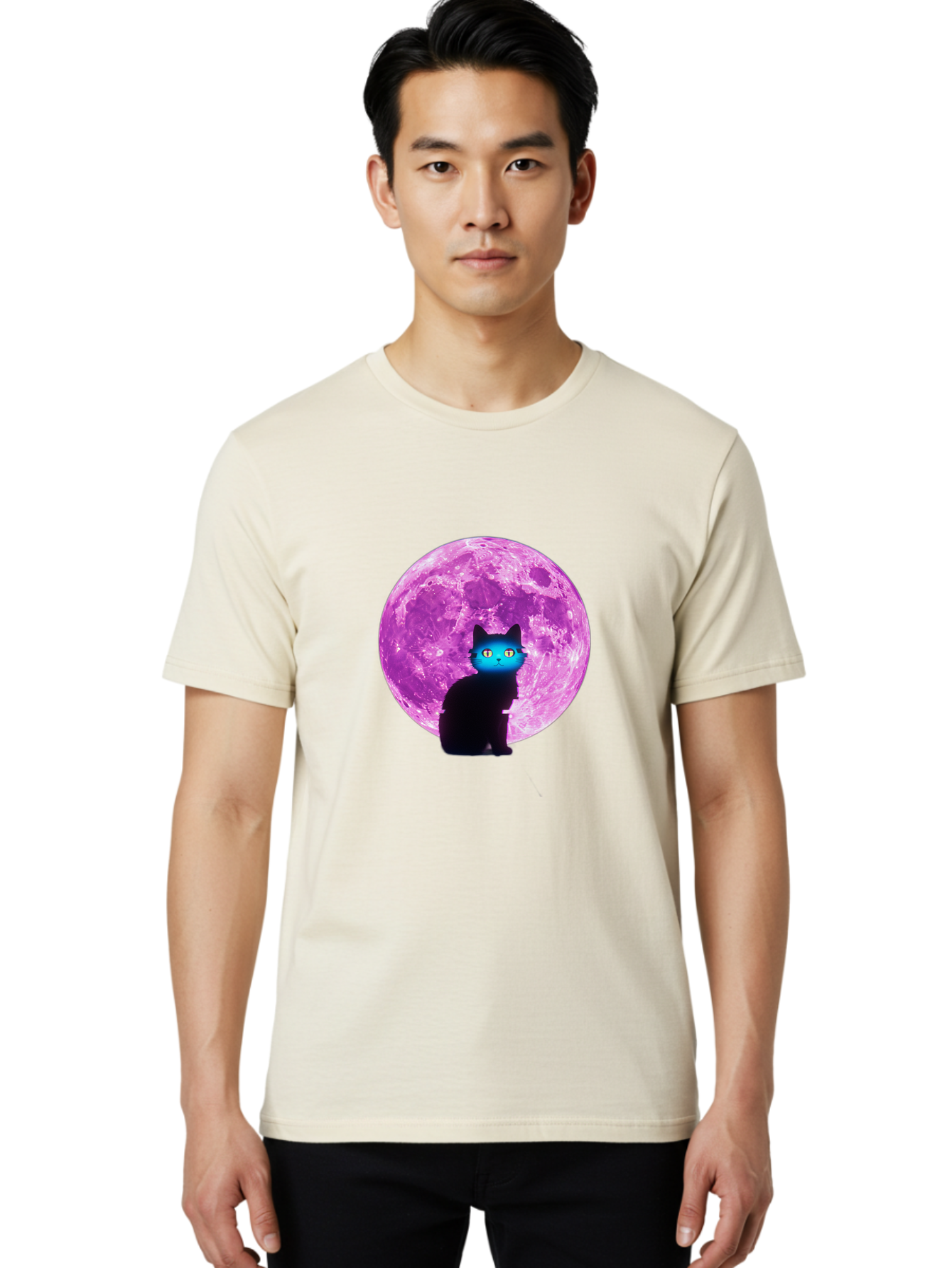 Black-Cat-Purple-Moon Men'S Graphic Tee, 100% Cotton, Comfortable Casual Summer Wear, Machine Washable, Vintage Camera, Old Camera, Antique Camera, Black Camera, Classic Photography, Photography Equipment, Nostalgic Device, Film Camera, Bai594