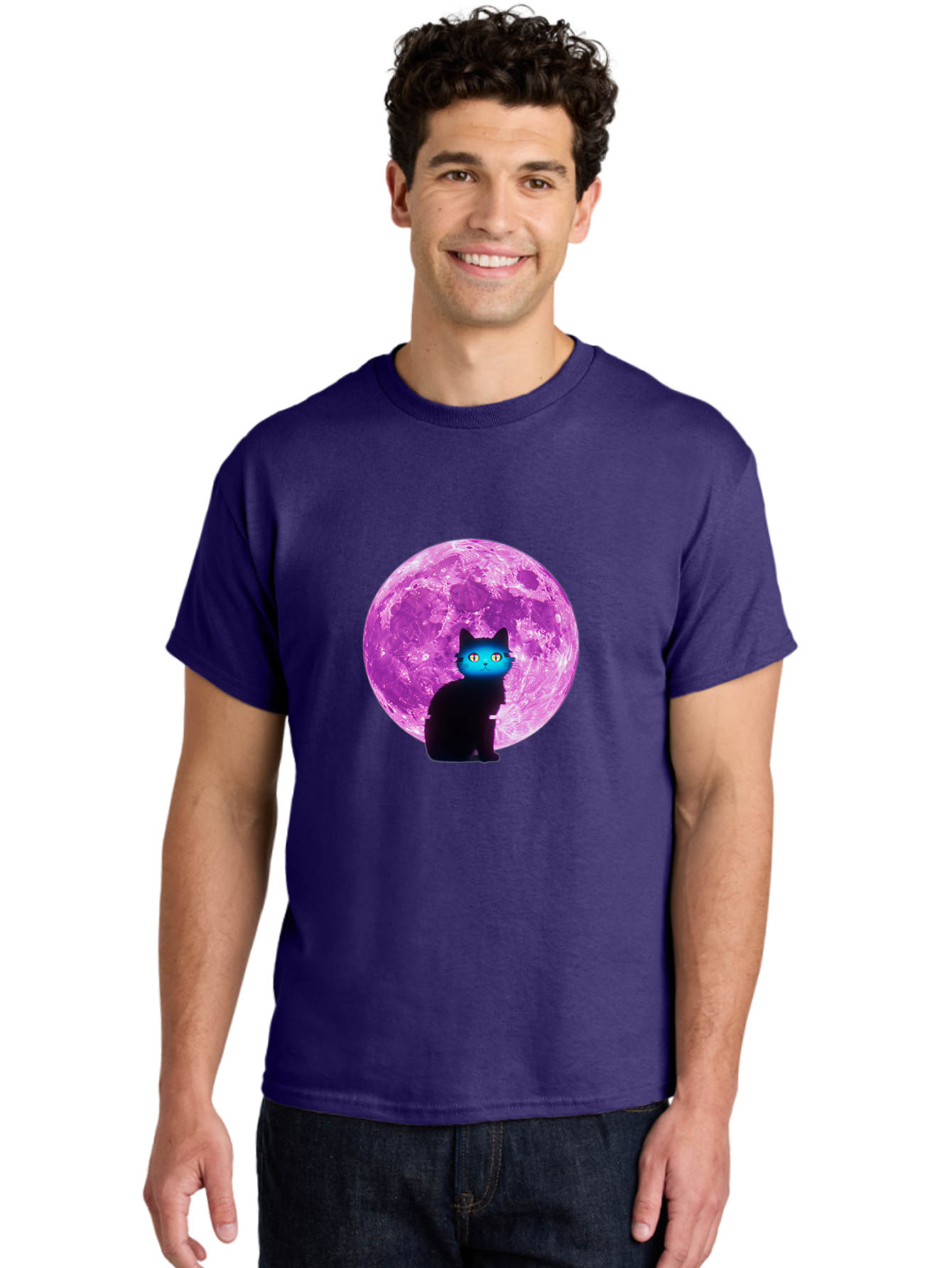 Black-Cat-Purple-Moon Men'S Graphic Tee, 100% Cotton, Comfortable Casual Summer Wear, Machine Washable, Vintage Camera, Old Camera, Antique Camera, Black Camera, Classic Photography, Photography Equipment, Nostalgic Device, Film Camera, Bai594