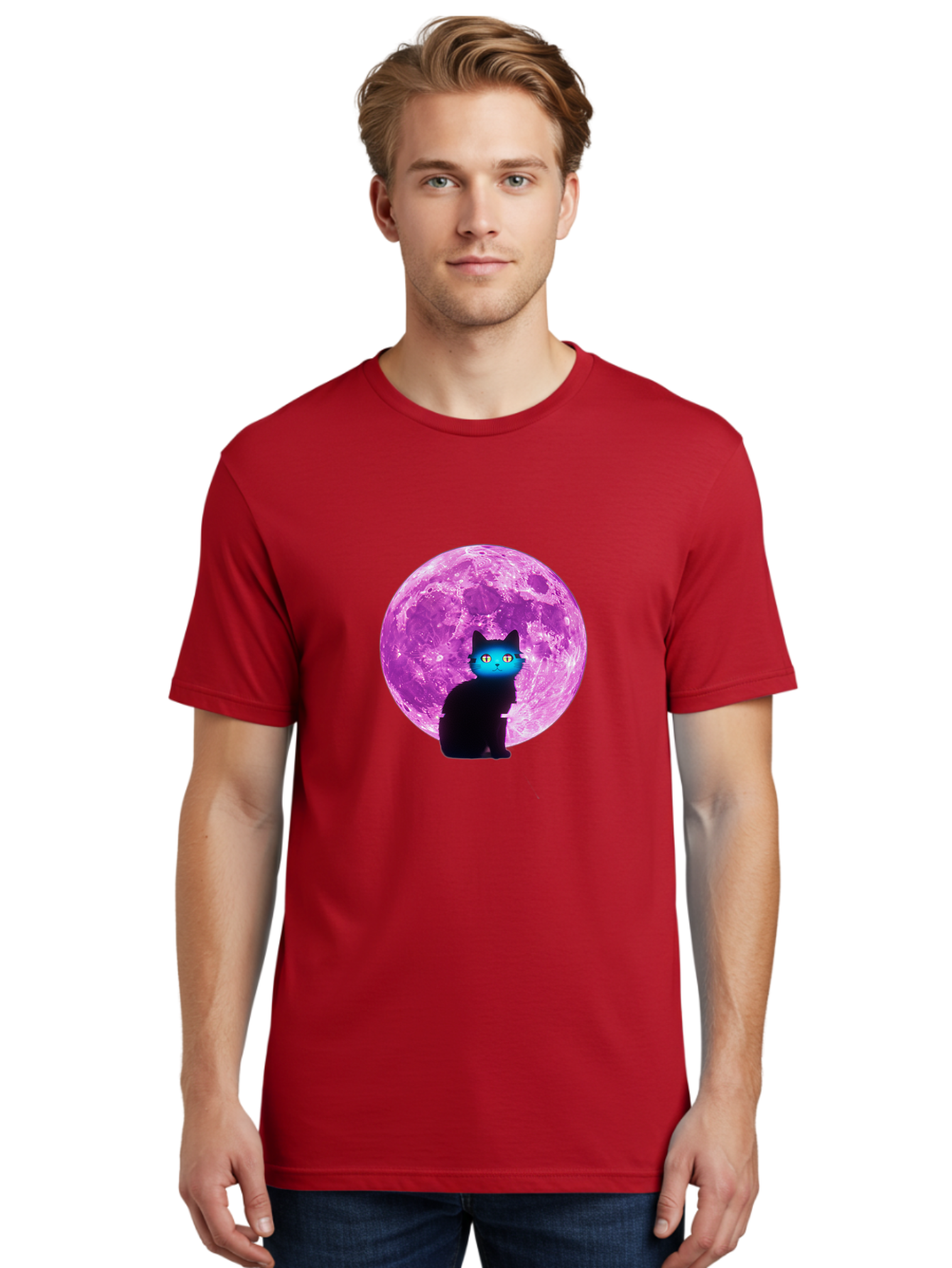 Black-Cat-Purple-Moon Men'S Graphic Tee, 100% Cotton, Comfortable Casual Summer Wear, Machine Washable, Vintage Camera, Old Camera, Antique Camera, Black Camera, Classic Photography, Photography Equipment, Nostalgic Device, Film Camera, Bai594
