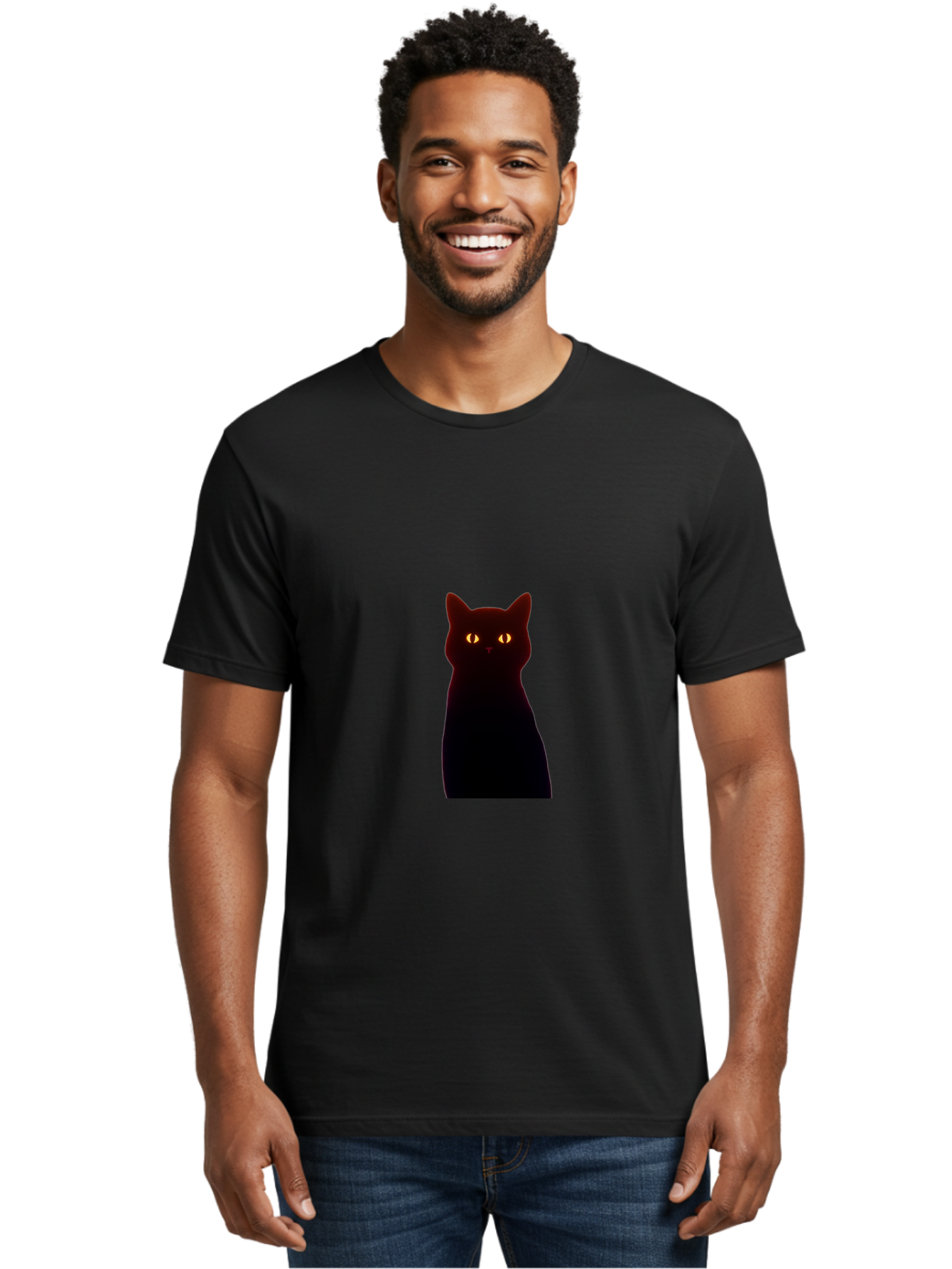 Black-Cat-With-Glowing-Eyes Men'S Graphic Tee, 100% Cotton, Comfortable Casual Summer Wear, Machine Washable, Vintage Camera, Old Camera, Antique Camera, Black Camera, Classic Photography, Photography Equipment, Nostalgic Device, Film Camera, Bai595