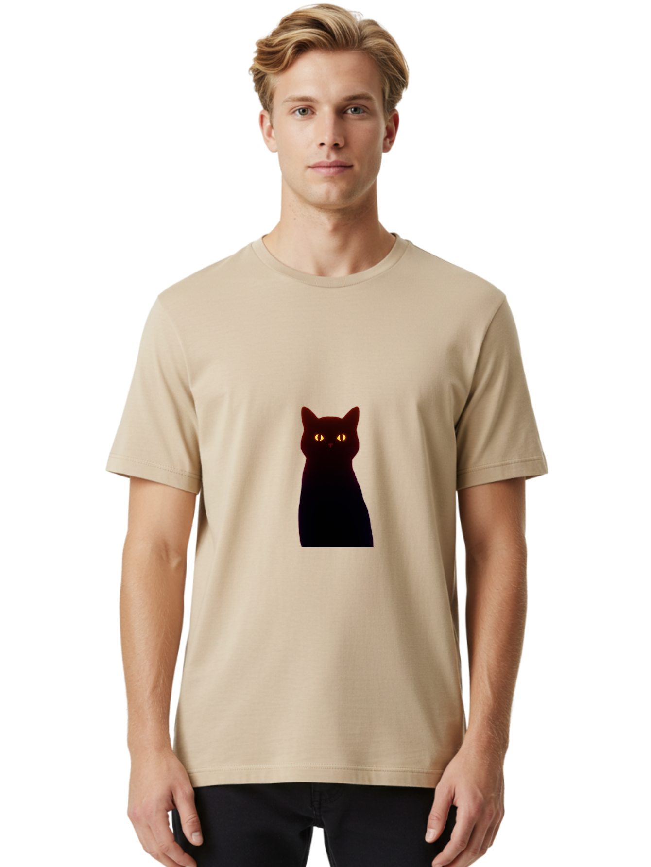 Black-Cat-With-Glowing-Eyes Men'S Graphic Tee, 100% Cotton, Comfortable Casual Summer Wear, Machine Washable, Vintage Camera, Old Camera, Antique Camera, Black Camera, Classic Photography, Photography Equipment, Nostalgic Device, Film Camera, Bai595