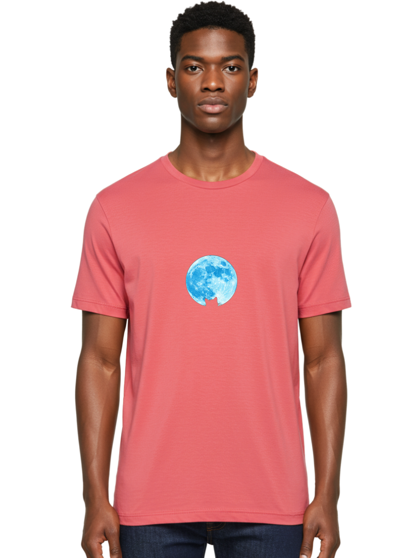 Blue-Moon-With-Cat-Silhouette Men'S Graphic Tee, 100% Cotton, Comfortable Casual Summer Wear, Machine Washable, Vintage Camera, Old Camera, Antique Camera, Black Camera, Classic Photography, Photography Equipment, Nostalgic Device, Bai599