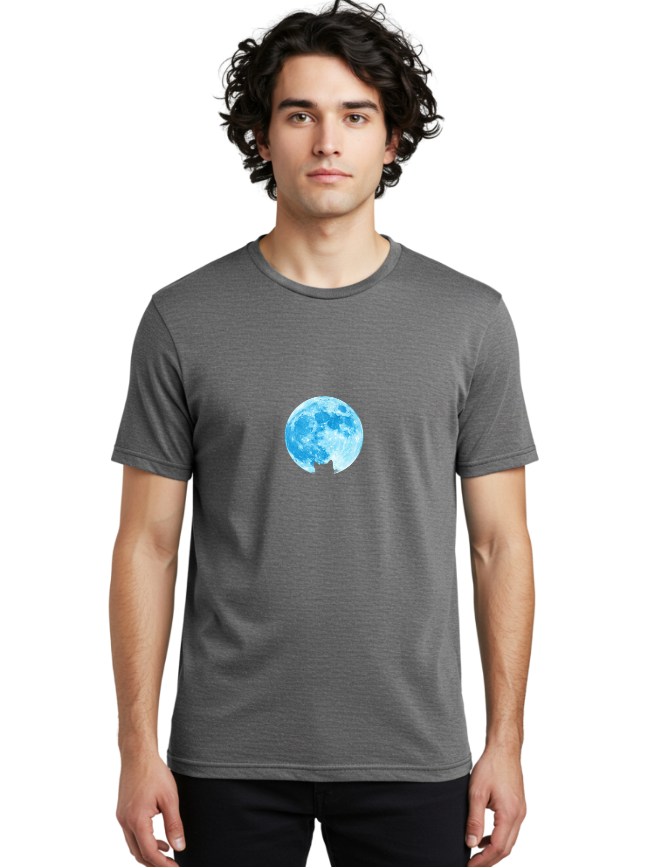 Blue-Moon-With-Cat-Silhouette Men'S Graphic Tee, 100% Cotton, Comfortable Casual Summer Wear, Machine Washable, Vintage Camera, Old Camera, Antique Camera, Black Camera, Classic Photography, Photography Equipment, Nostalgic Device, Bai599